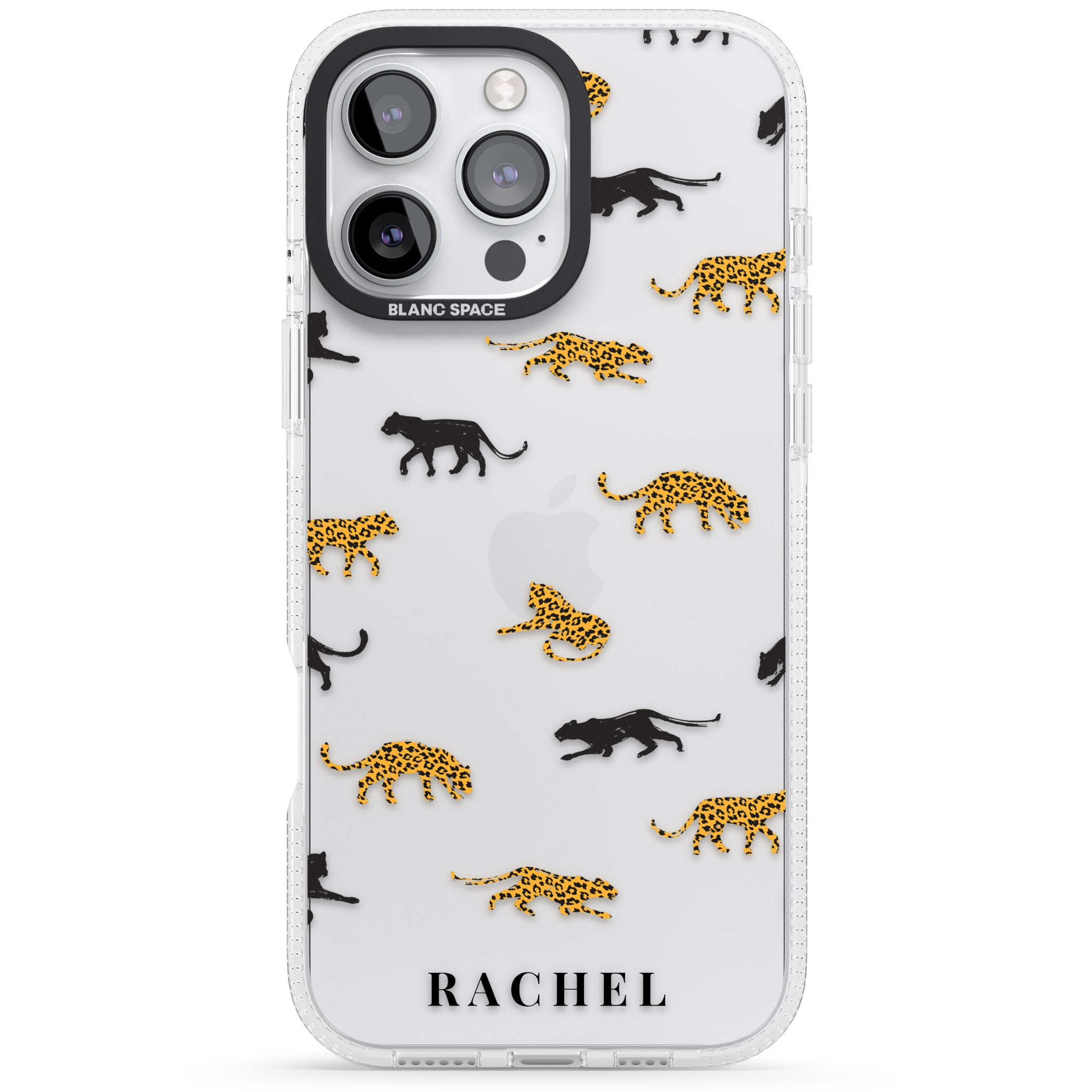 Personalised Jaguar Pattern on Transparent iPhone 16 Pro Max / 16 Pro Clear Case Impact Air - Blanc Space