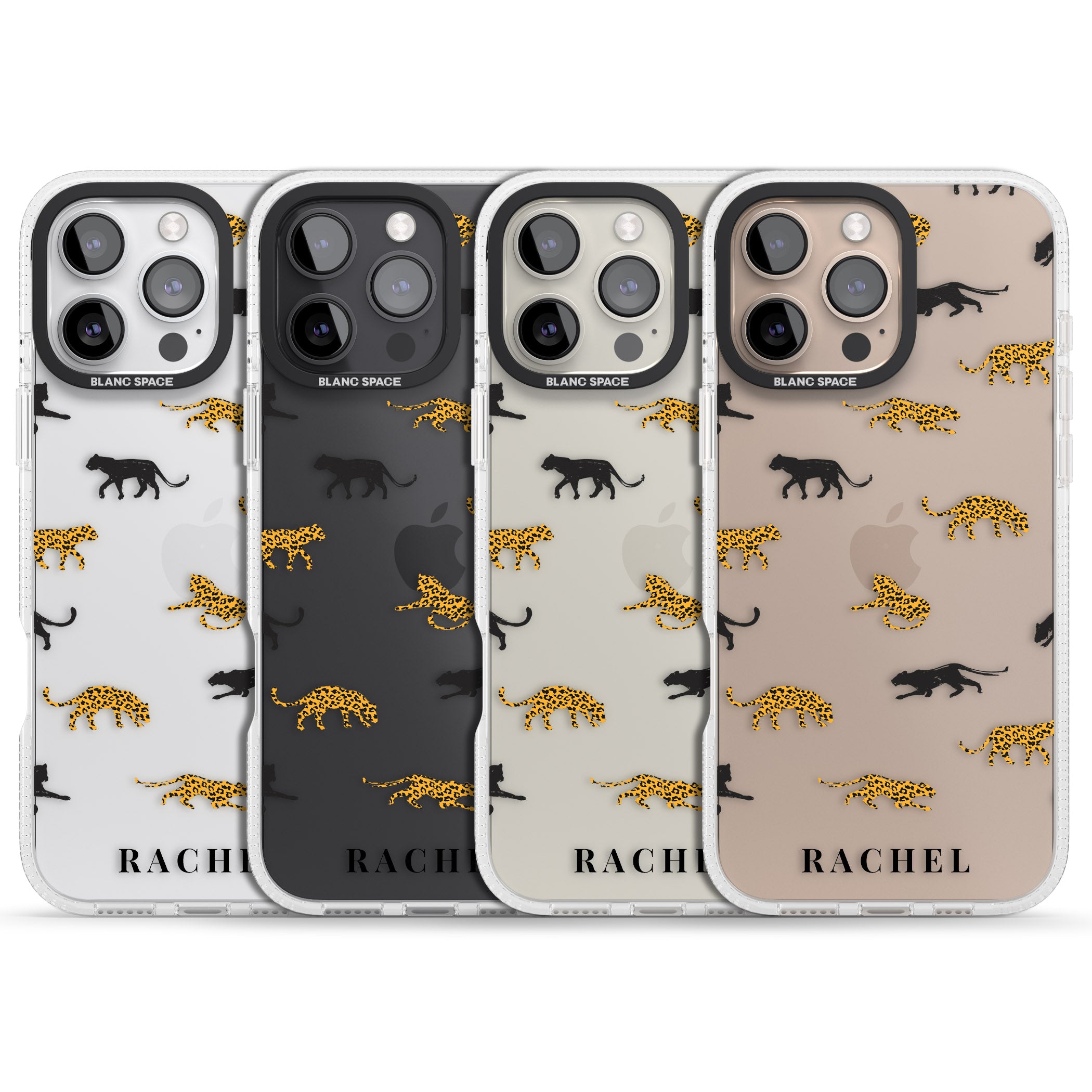 Personalised Jaguar Pattern on Transparent iPhone 16 Pro Max / 16 Pro Clear Case Impact Air - Blanc Space