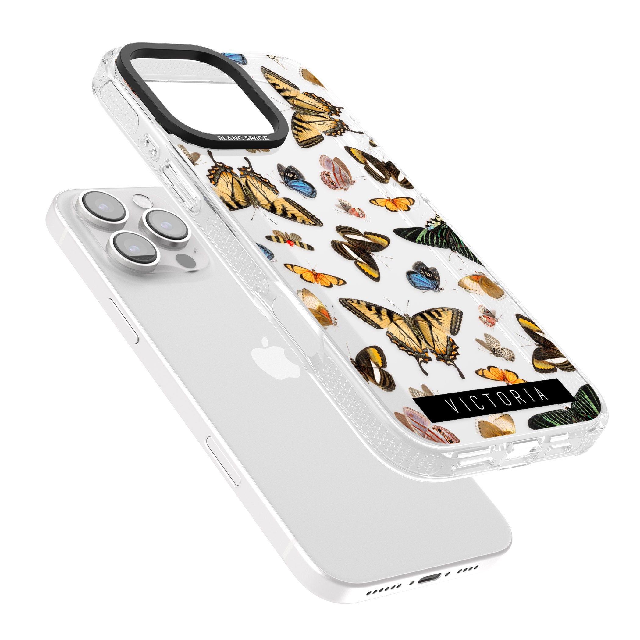 Personalised Photorealistic Butterfly iPhone 16 Pro Max / 16 Pro Clear Case Impact Air - Blanc Space