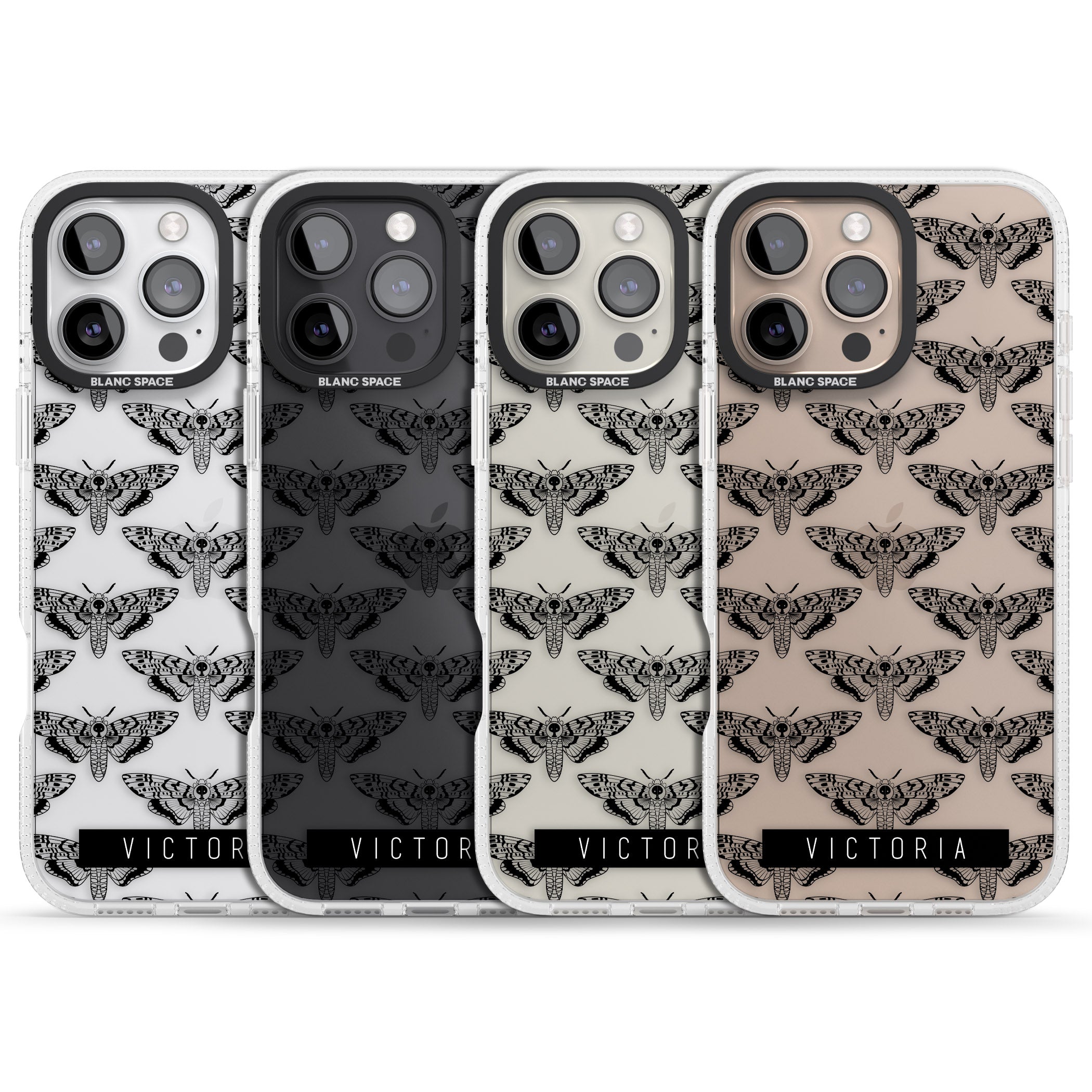 Personalised Hawk Moth Pattern iPhone 16 Pro Max / 16 Pro Clear Case Impact Air - Blanc Space