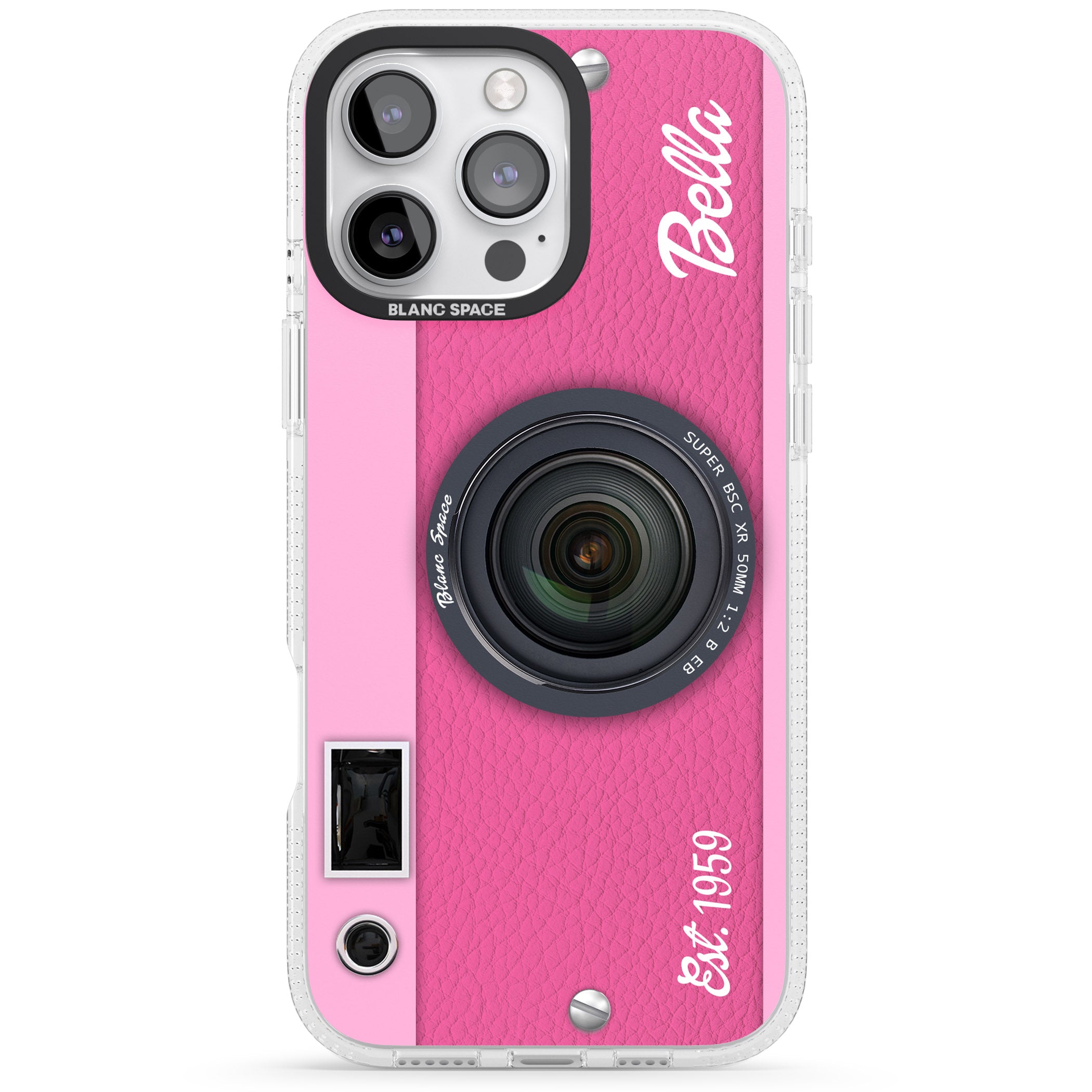 Personalised Pink Dream Camera iPhone 16 Pro Max / 16 Pro Clear Case Impact Air - Blanc Space