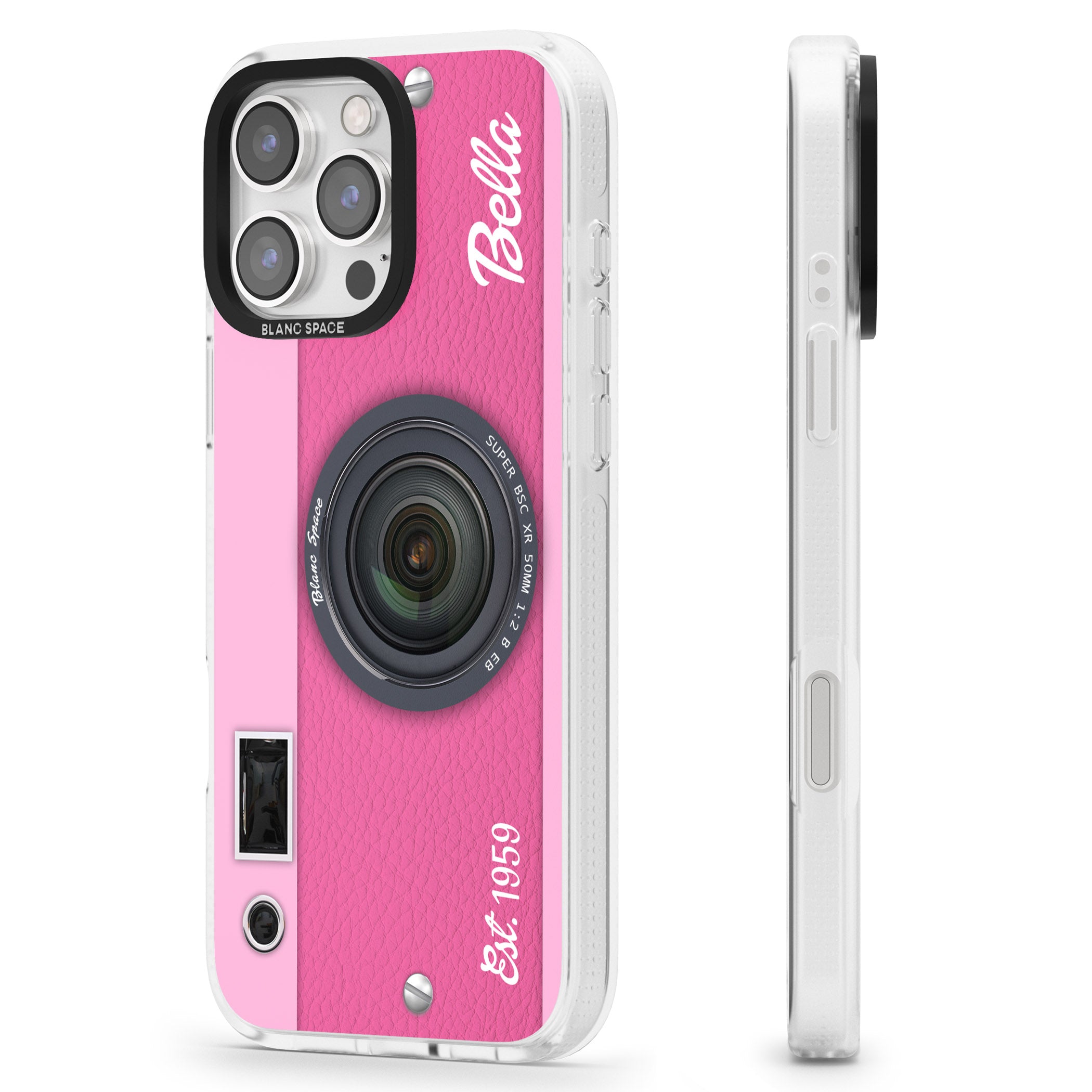 Personalised Pink Dream Camera iPhone 16 Pro Max / 16 Pro Clear Case Impact Air - Blanc Space