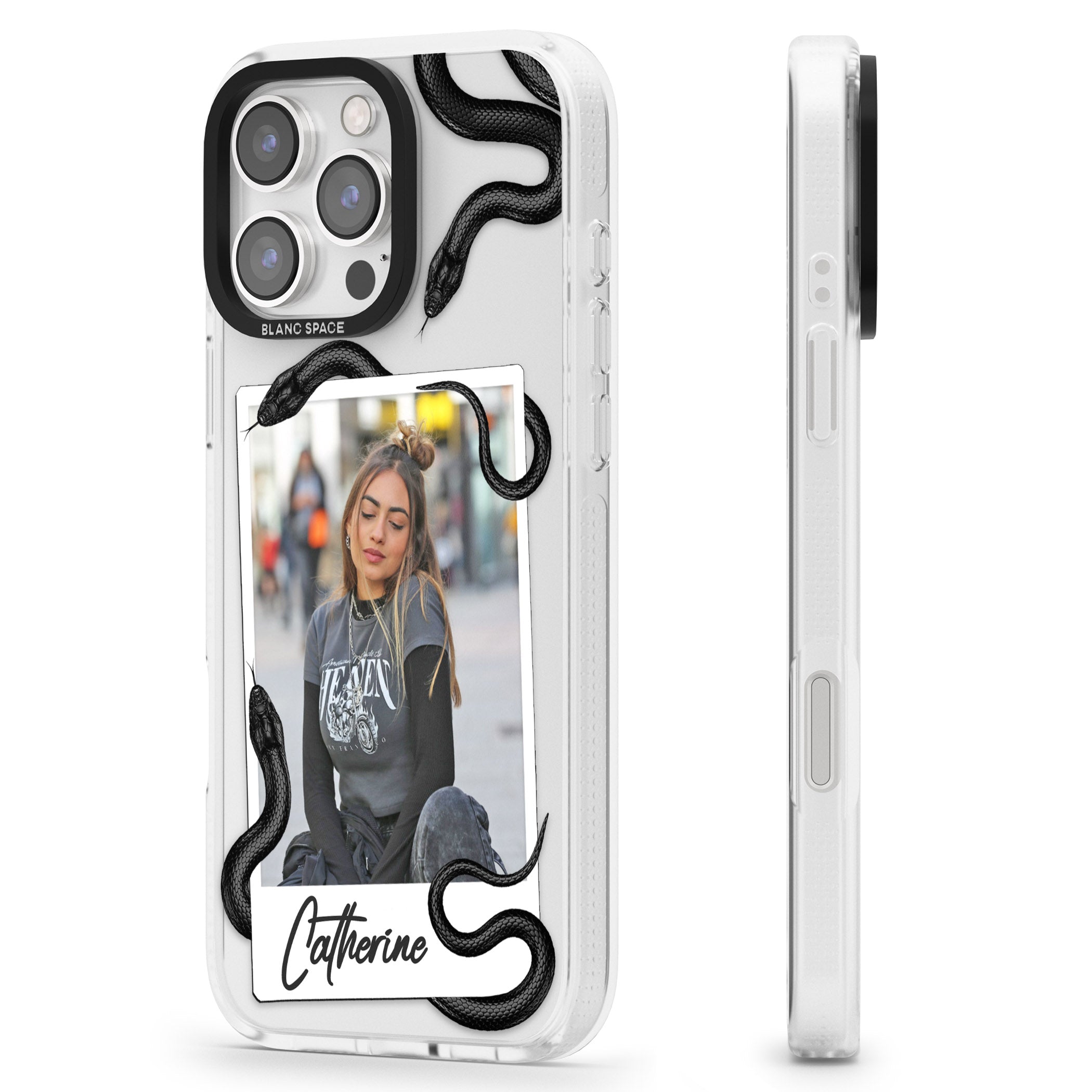 Personalised Snake Instant Photo iPhone 16 Pro Max / 16 Pro Clear Case Impact Air - Blanc Space