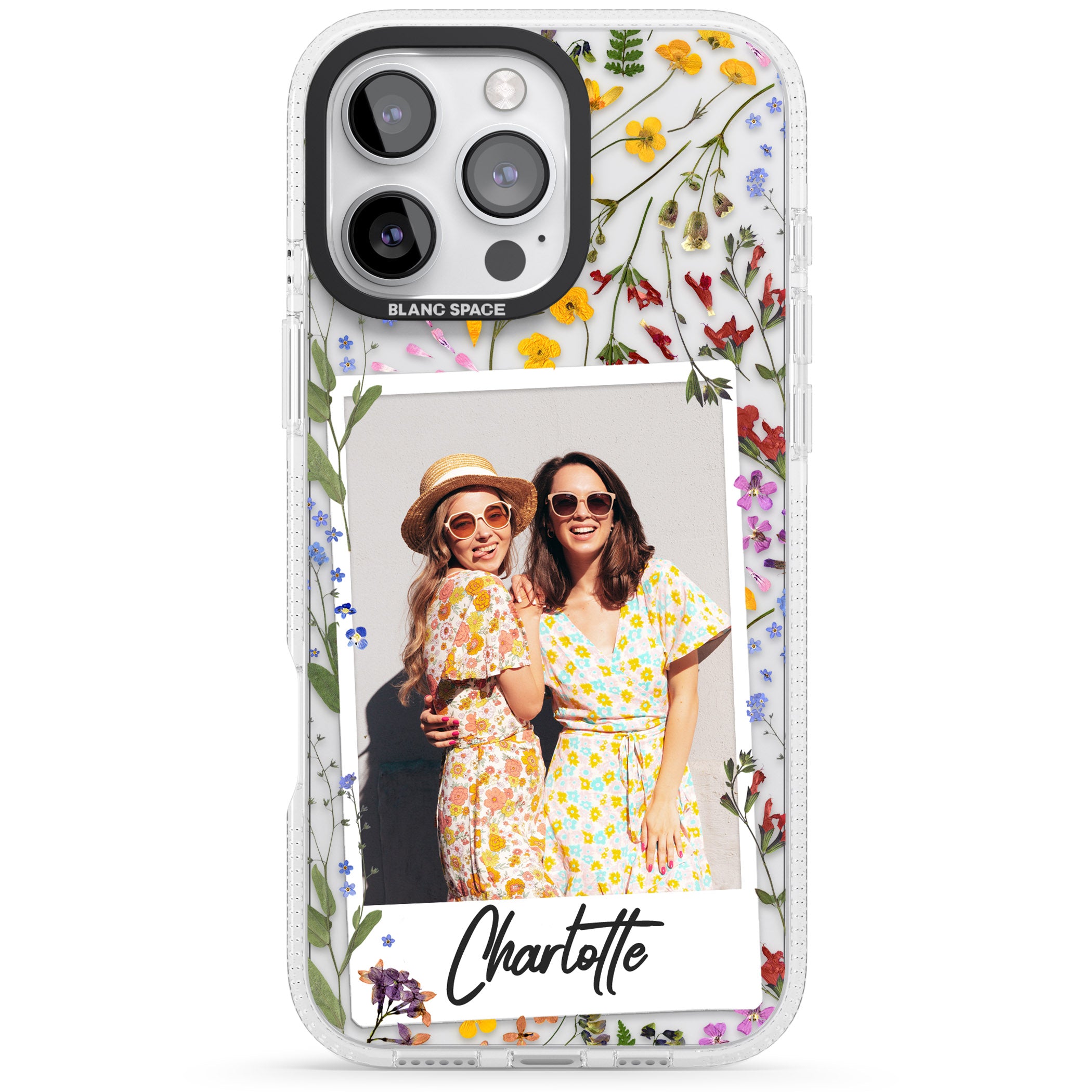 Personalised Wildflower Instant Photo iPhone 16 Pro Max / 16 Pro Clear Case Impact Air - Blanc Space