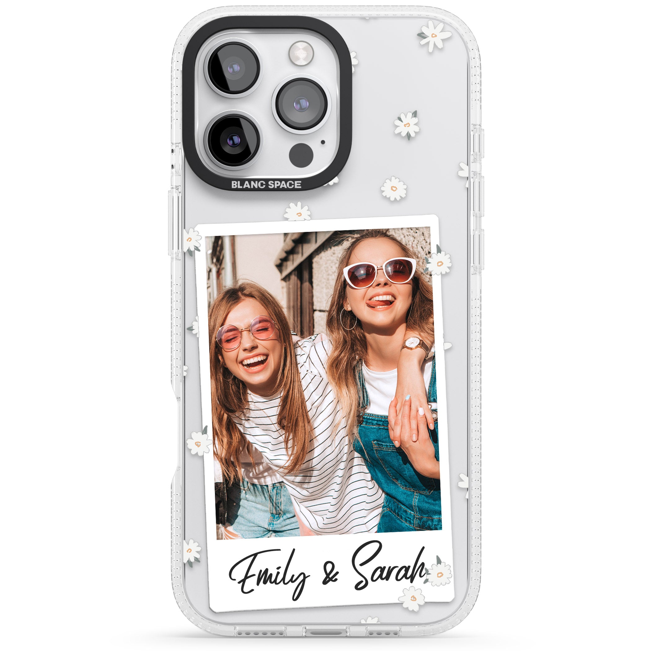 Personalised Daisy Instant Photo iPhone 16 Pro Max / 16 Pro Clear Case Impact Air - Blanc Space