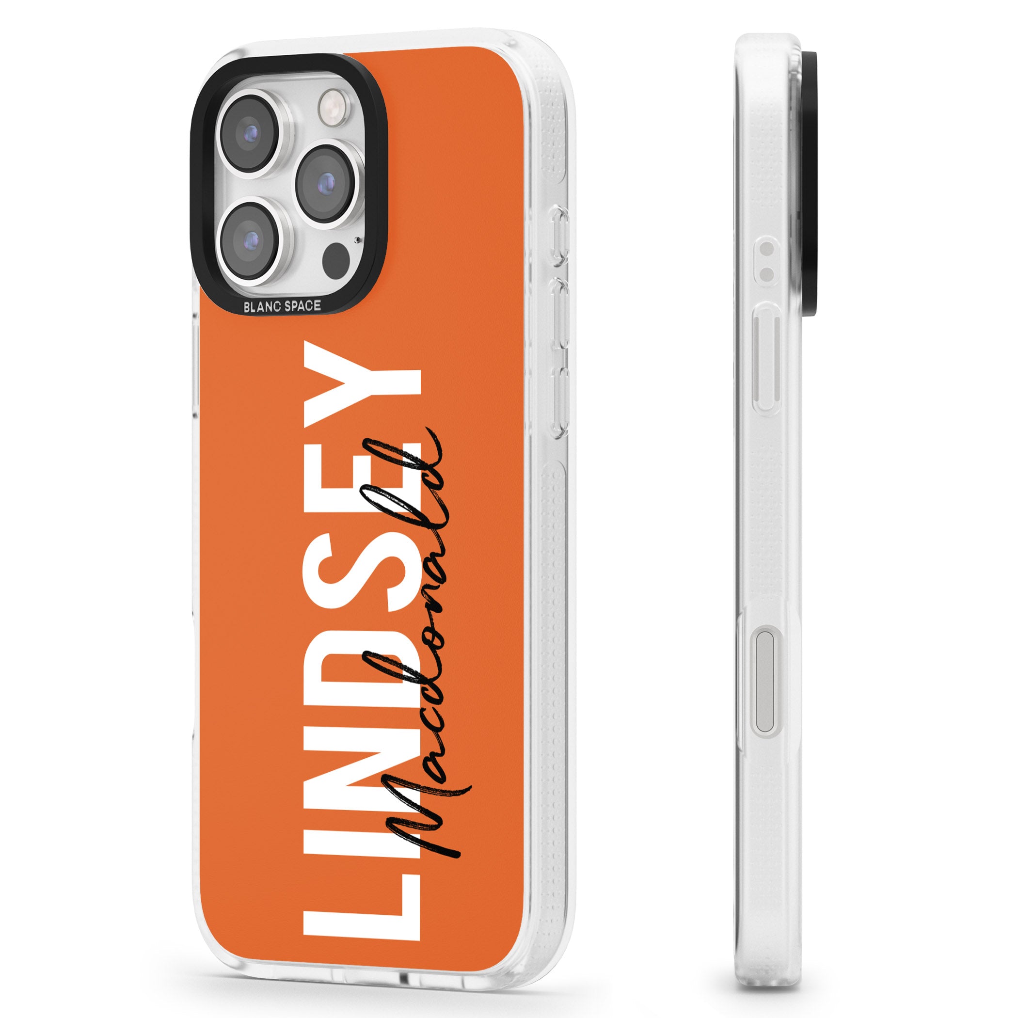 Personalised Bold Name: Orange iPhone 16 Pro Max / 16 Pro Clear Case Impact Air - Blanc Space