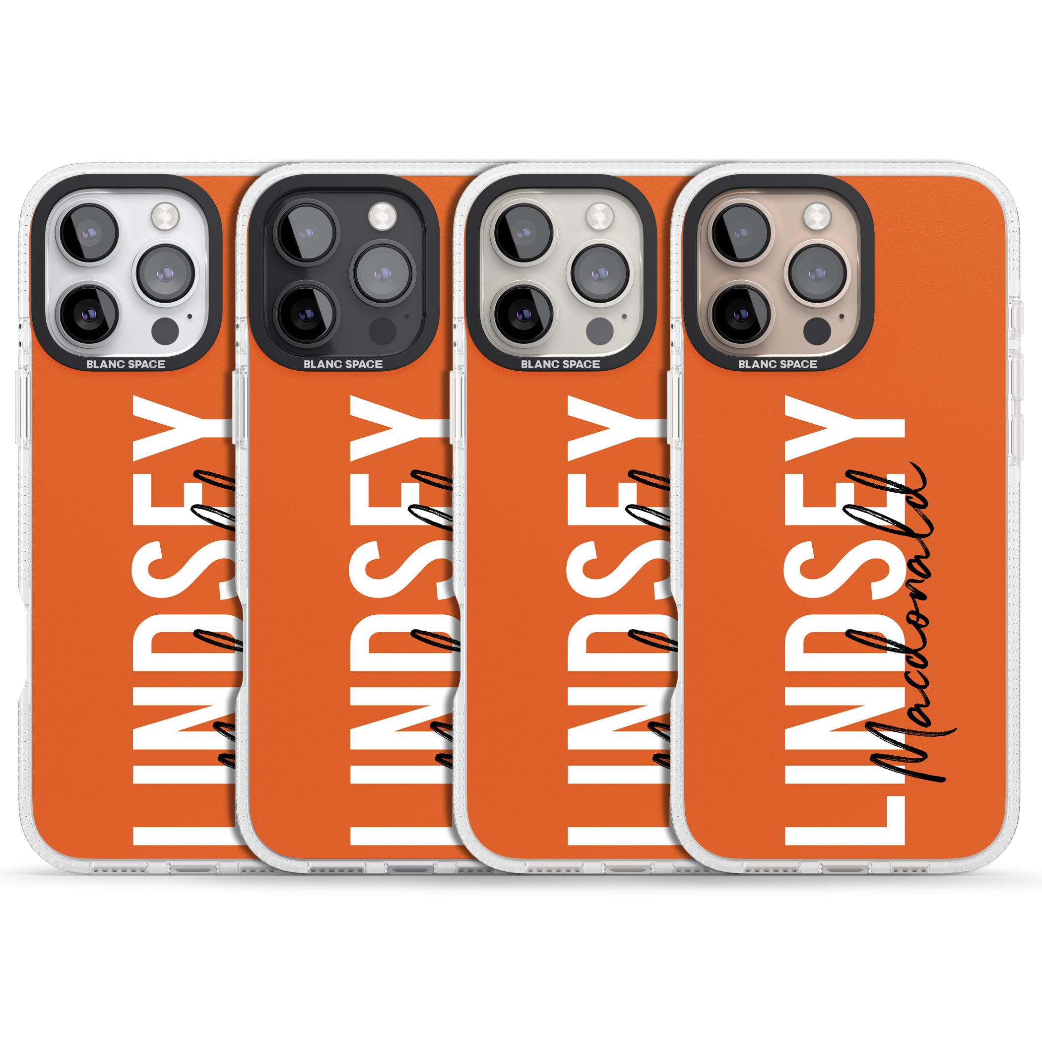 Personalised Bold Name: Orange iPhone 16 Pro Max / 16 Pro Clear Case Impact Air - Blanc Space