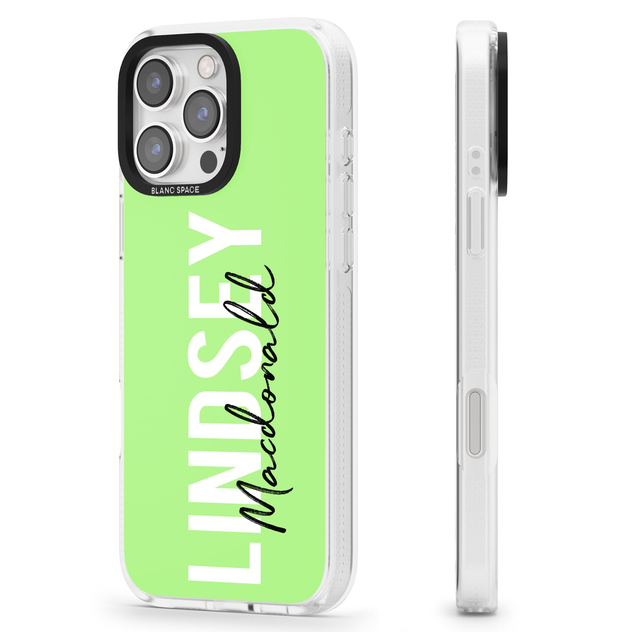 Personalised Bold Name: Lime iPhone 16 Pro Max / 16 Pro Clear Case Impact Air - Blanc Space