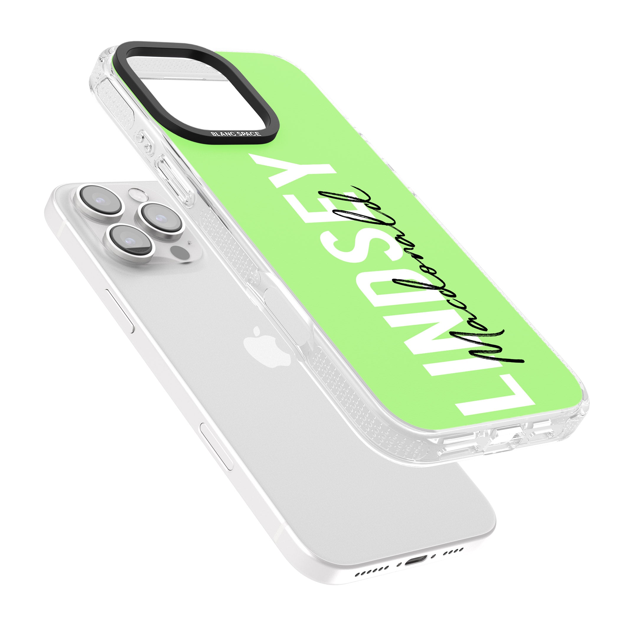 Personalised Bold Name: Lime iPhone 16 Pro Max / 16 Pro Clear Case Impact Air - Blanc Space