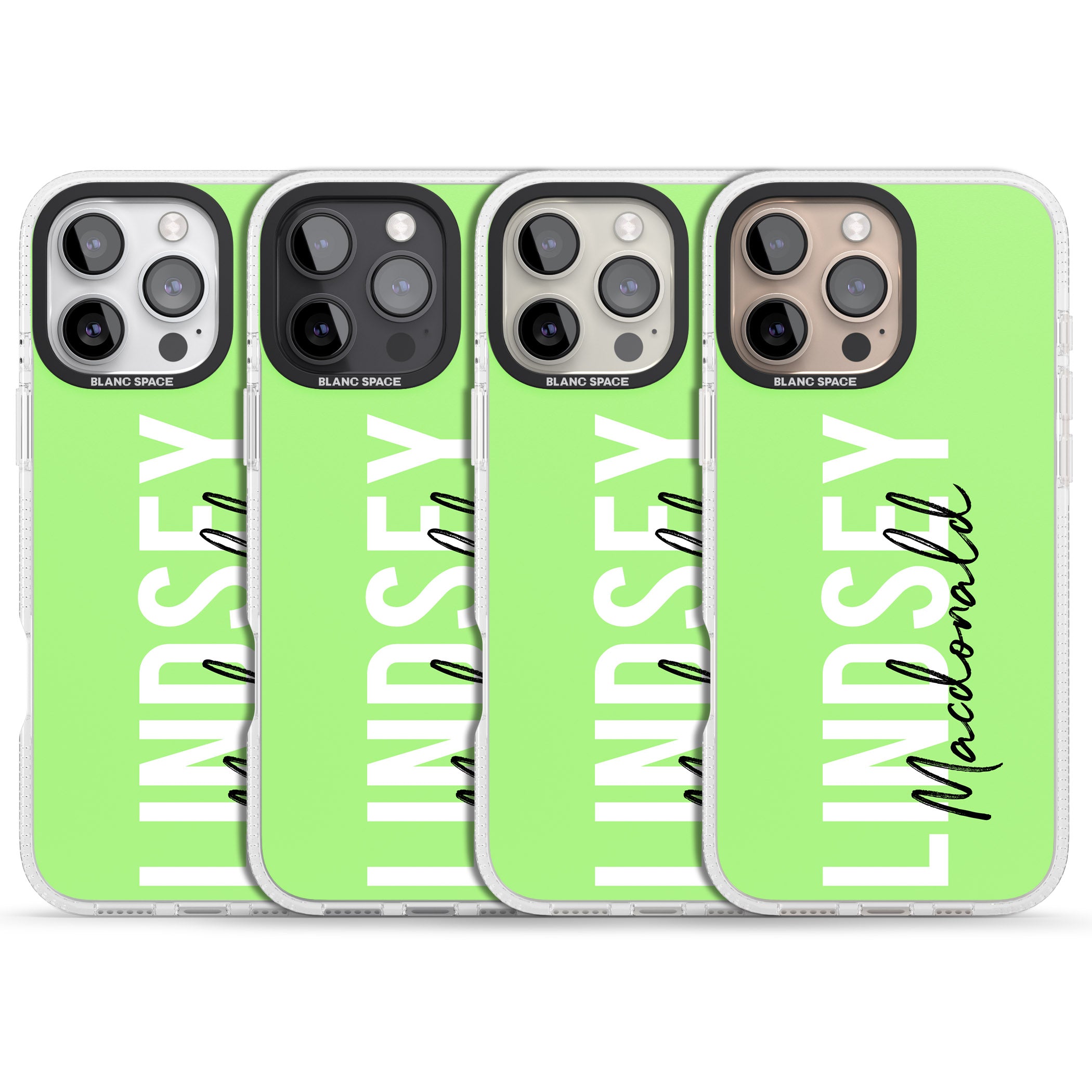 Personalised Bold Name: Lime iPhone 16 Pro Max / 16 Pro Clear Case Impact Air - Blanc Space