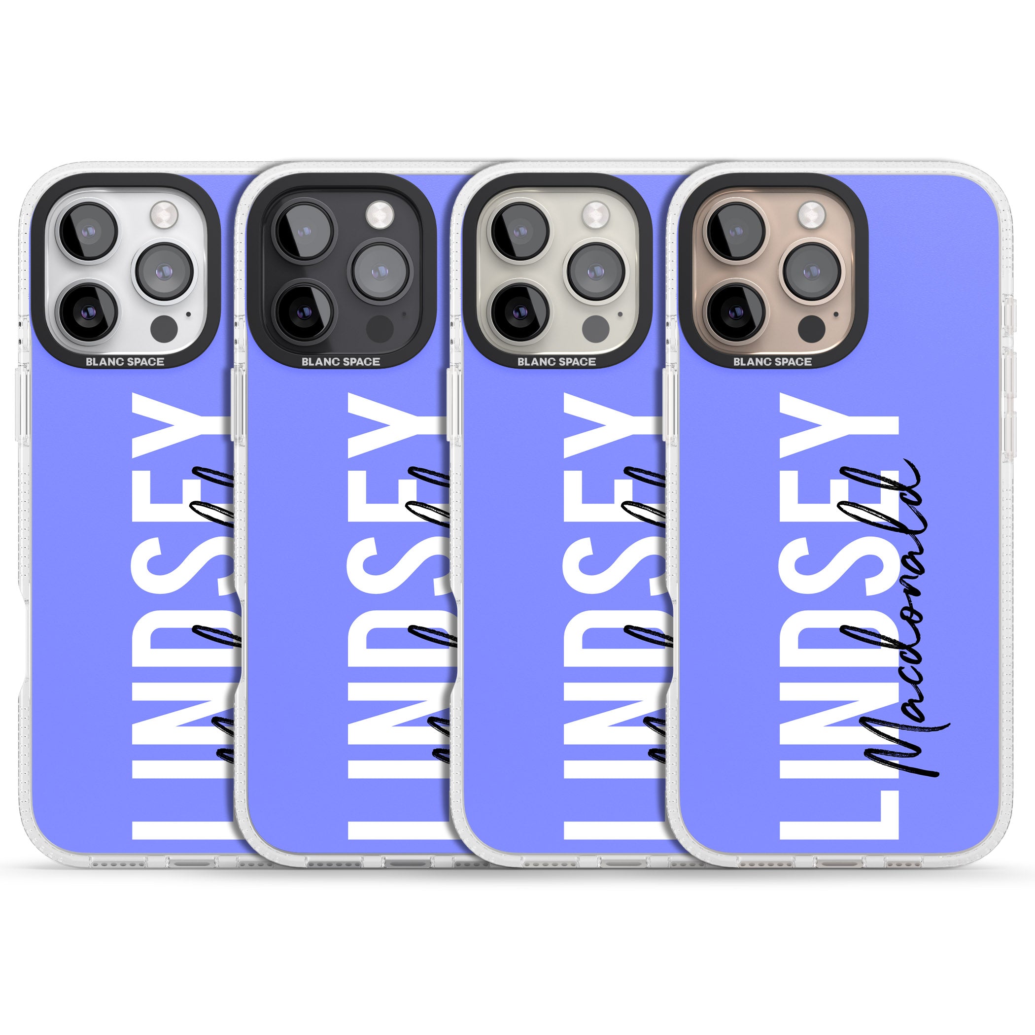 Personalised Bold Name: Purple iPhone 16 Pro Max / 16 Pro Clear Case Impact Air - Blanc Space