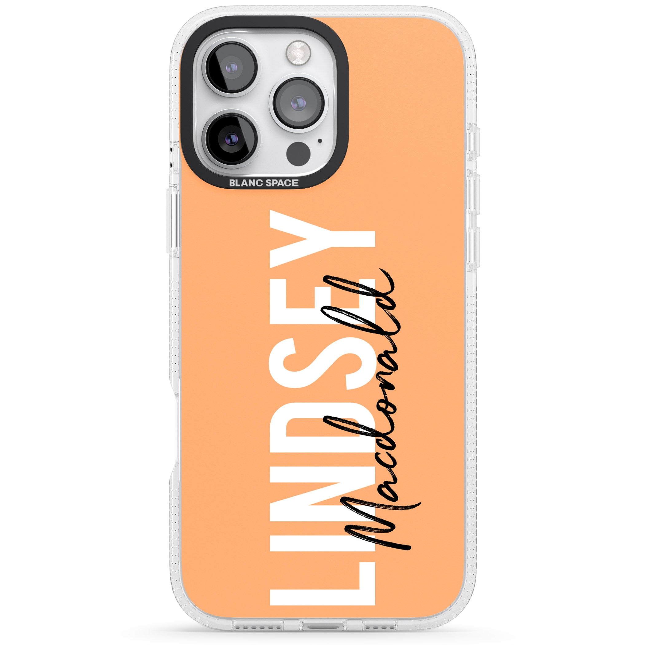 Personalised Bold Name: Peach iPhone 16 Pro Max / 16 Pro Clear Case Impact Air - Blanc Space