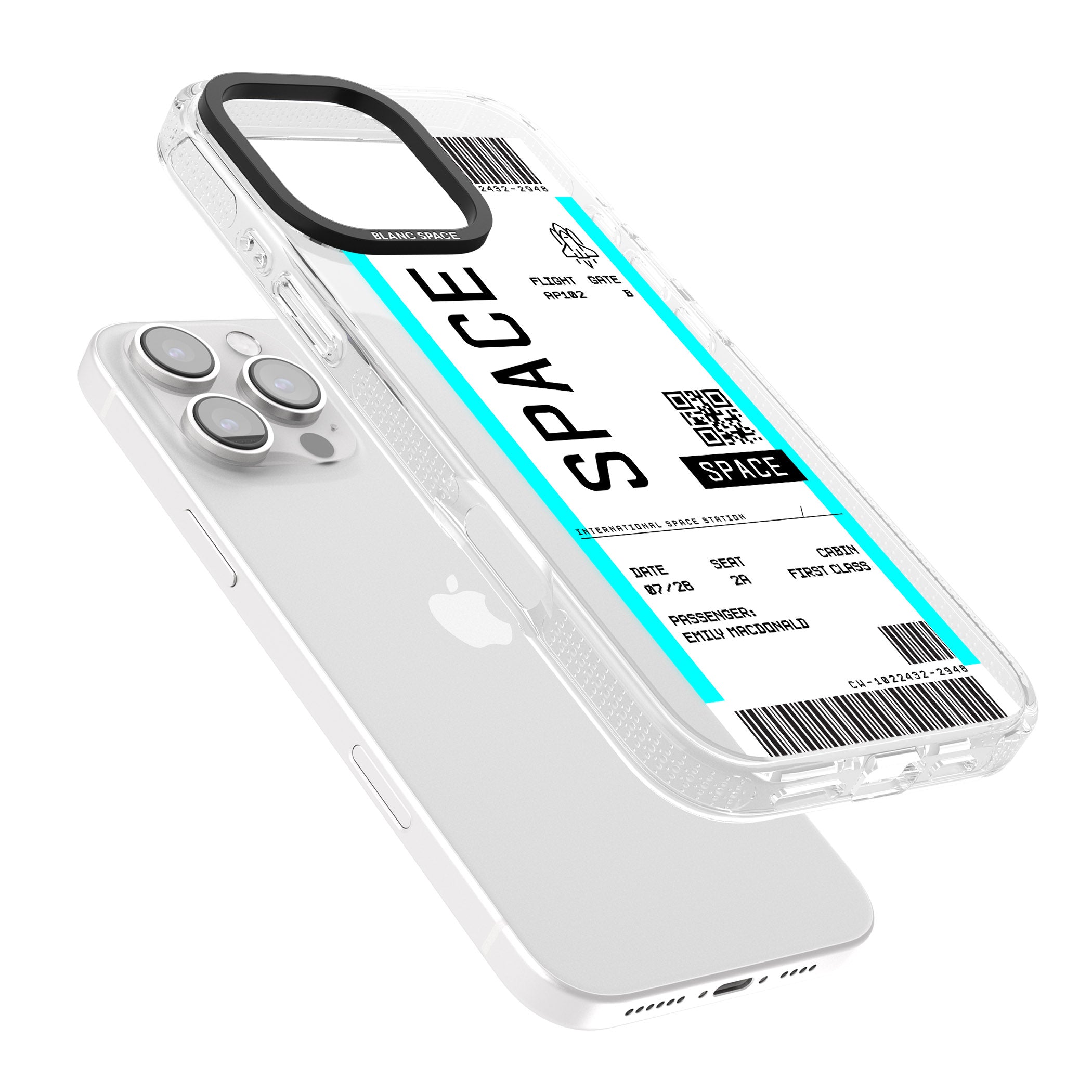 Personalised Space Space Travel Ticket iPhone 16 Pro Max / 16 Pro Clear Case Impact Air - Blanc Space