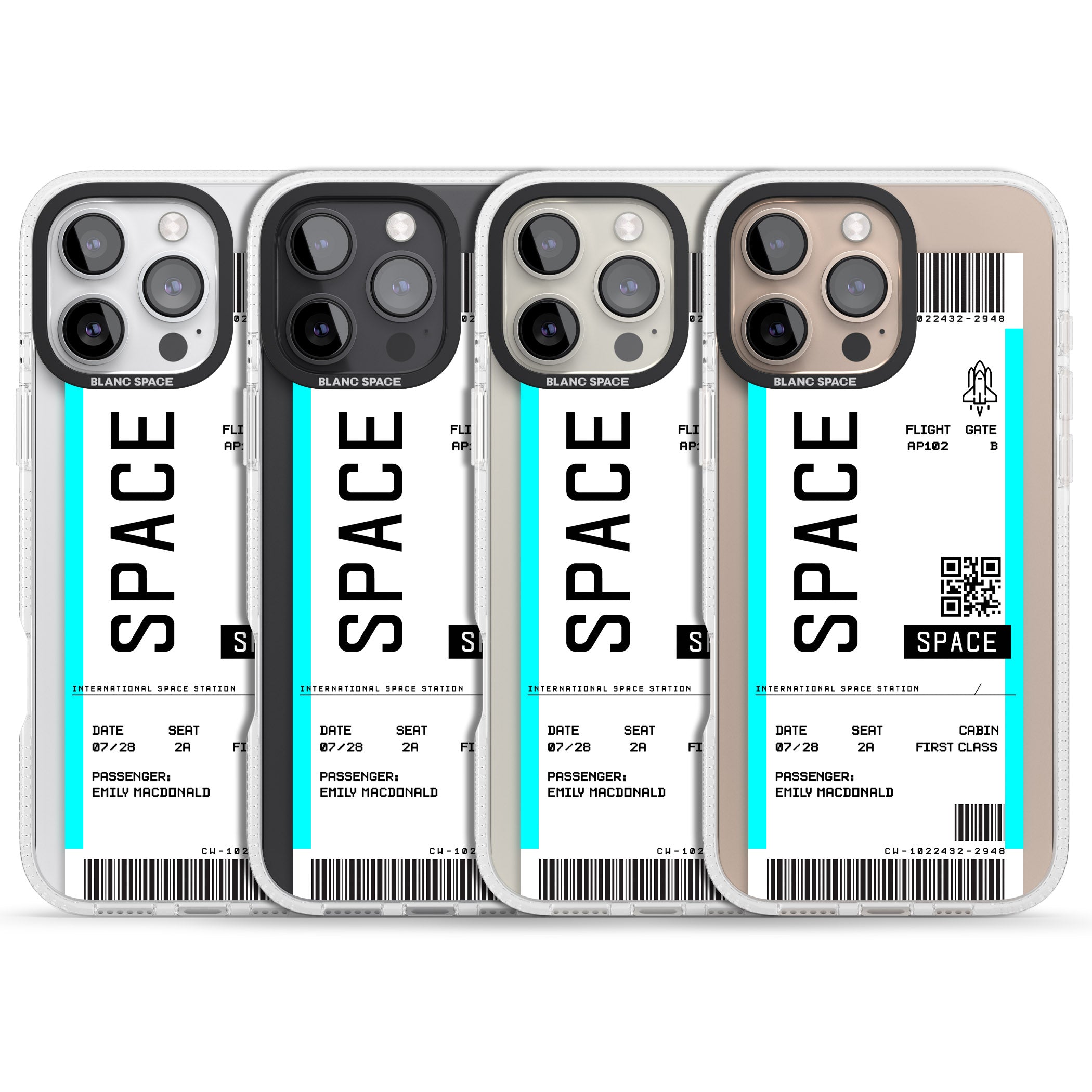 Personalised Space Space Travel Ticket iPhone 16 Pro Max / 16 Pro Clear Case Impact Air - Blanc Space