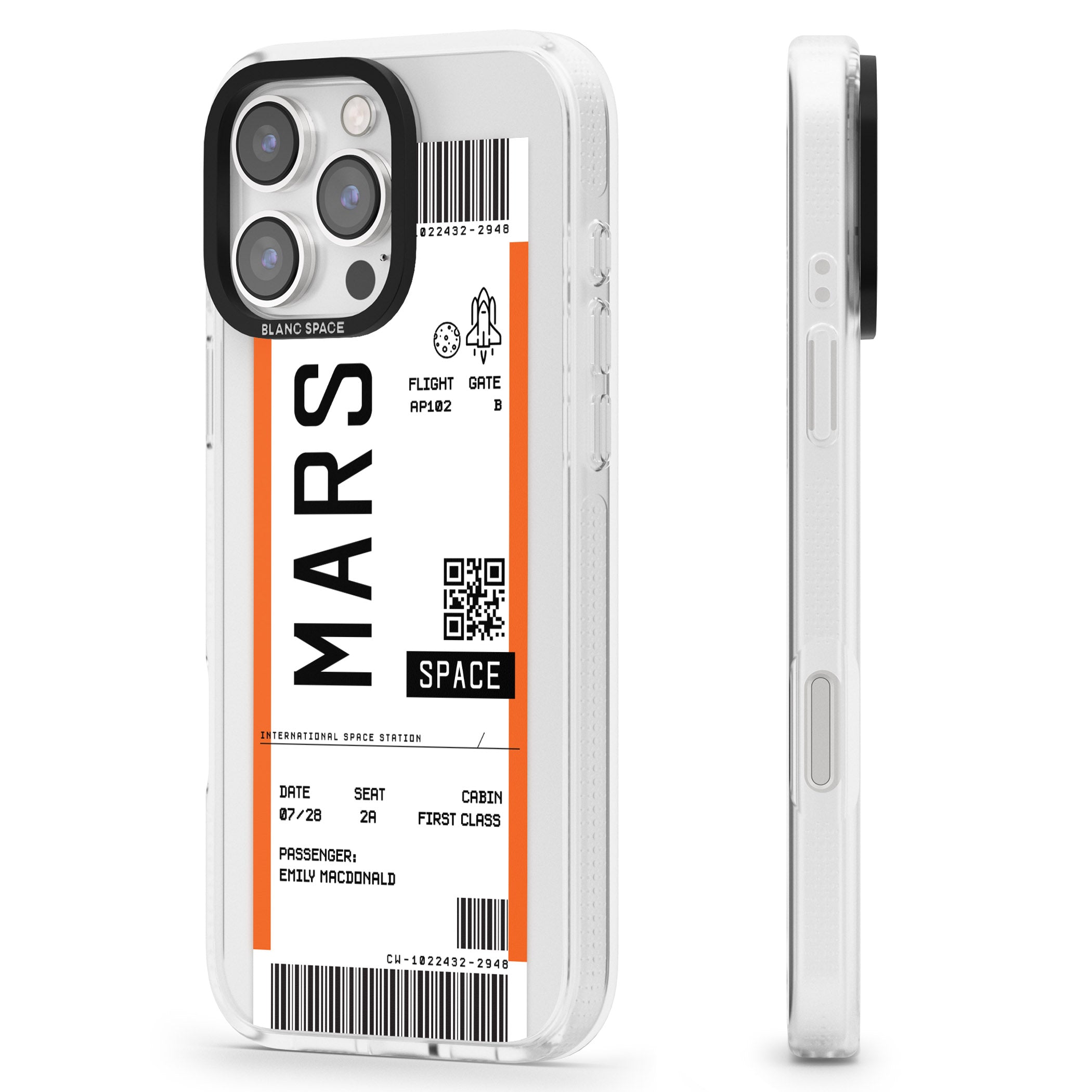 Personalised Mars Space Travel Ticket iPhone 16 Pro Max / 16 Pro Clear Case Impact Air - Blanc Space