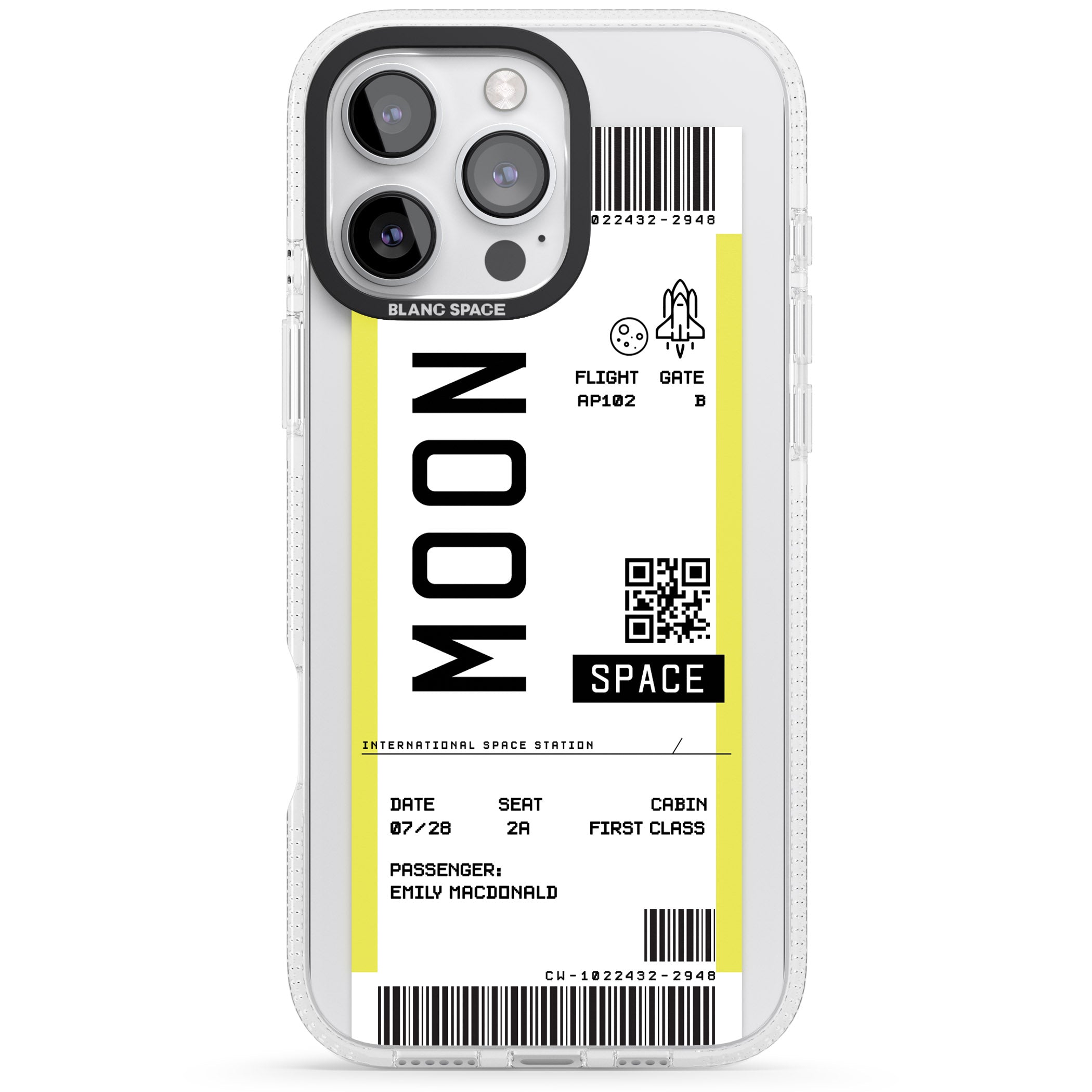 Personalised Moon Space Travel Ticket iPhone 16 Pro Max / 16 Pro Clear Case Impact Air - Blanc Space
