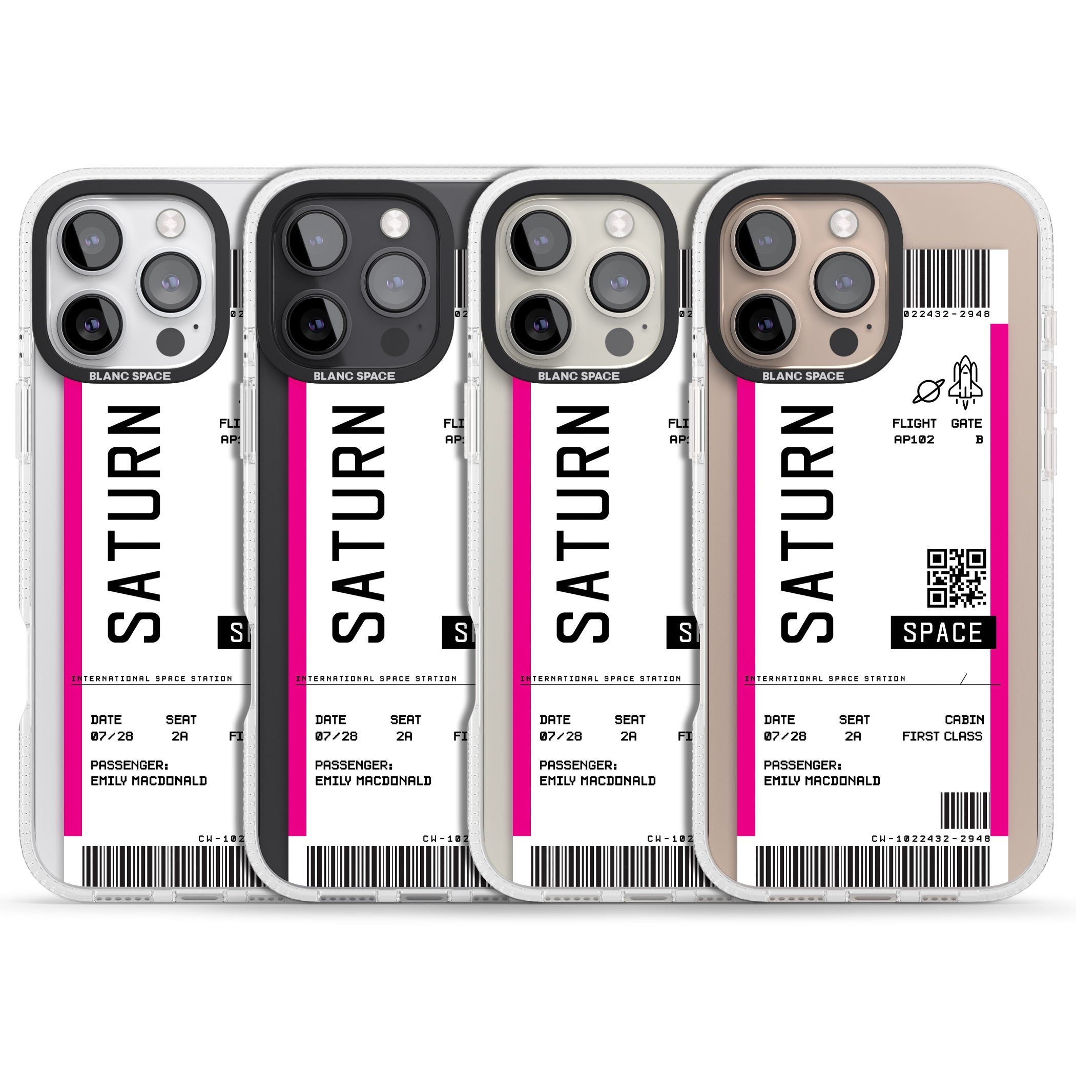 Personalised Saturn Space Travel Ticket iPhone 16 Pro Max / 16 Pro Clear Case Impact Air - Blanc Space