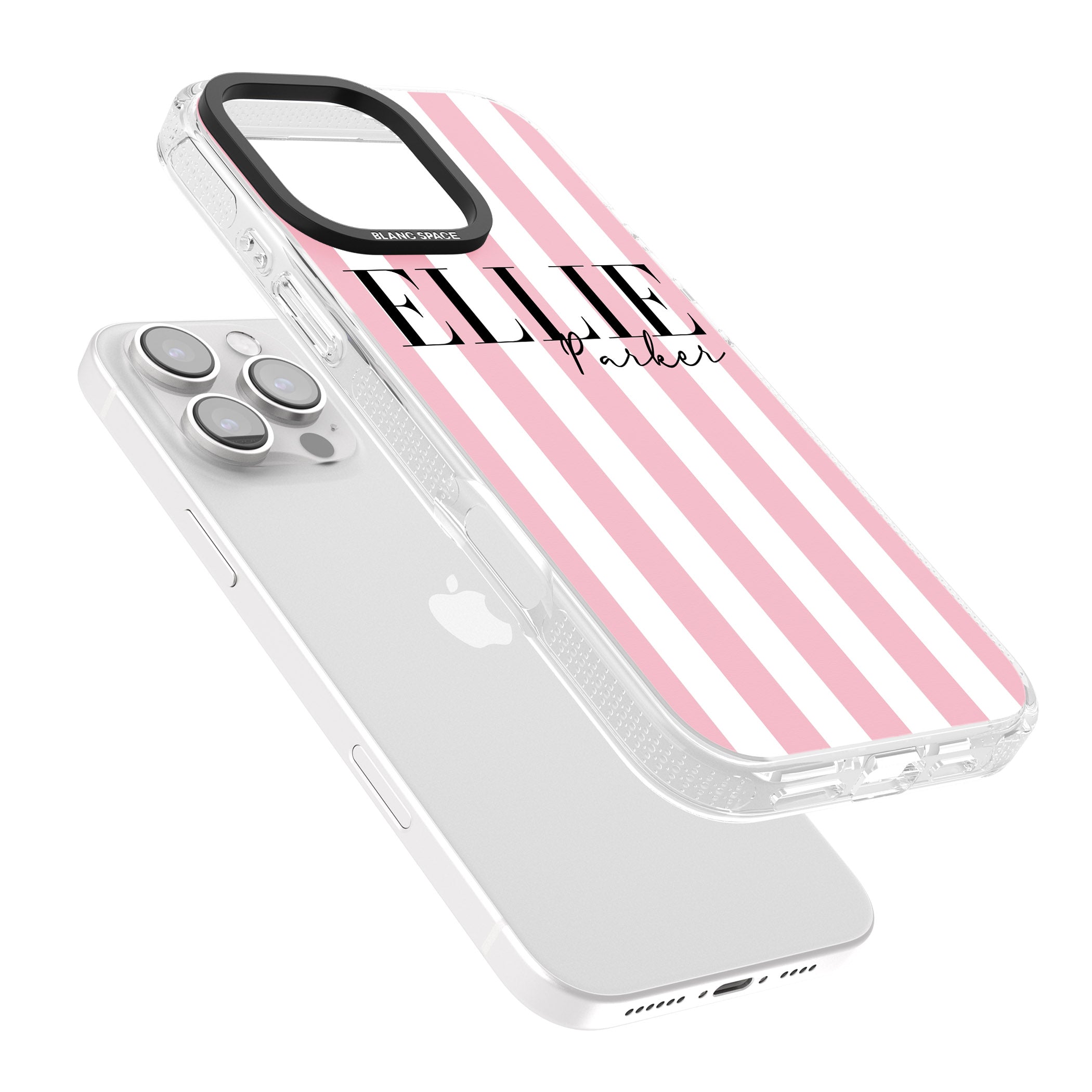 Personalised Pink Stripes iPhone 16 Pro Max / 16 Pro Clear Case Impact Air - Blanc Space