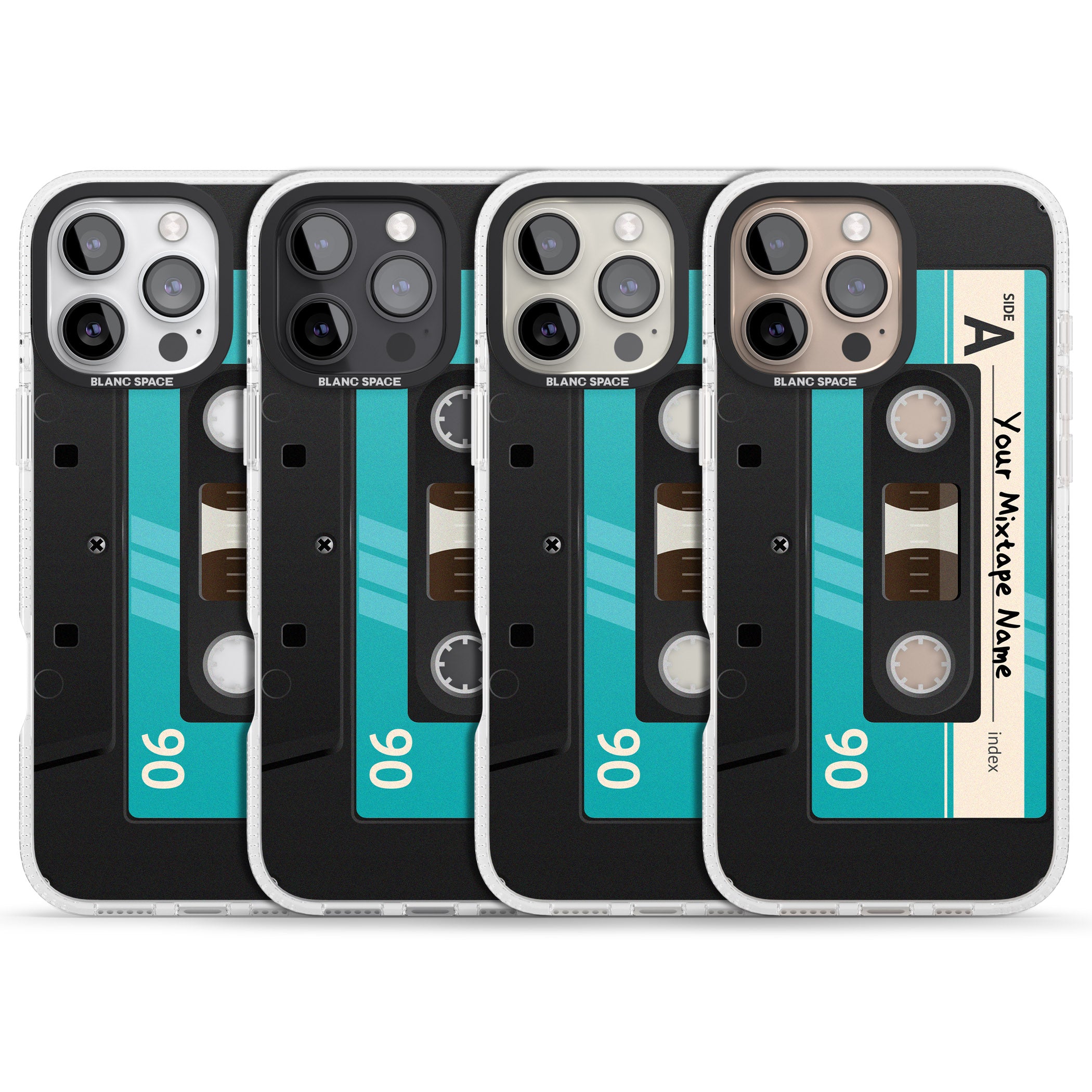 Personalised Dark Cassette iPhone 16 Pro Max / 16 Pro Clear Case Impact Air - Blanc Space