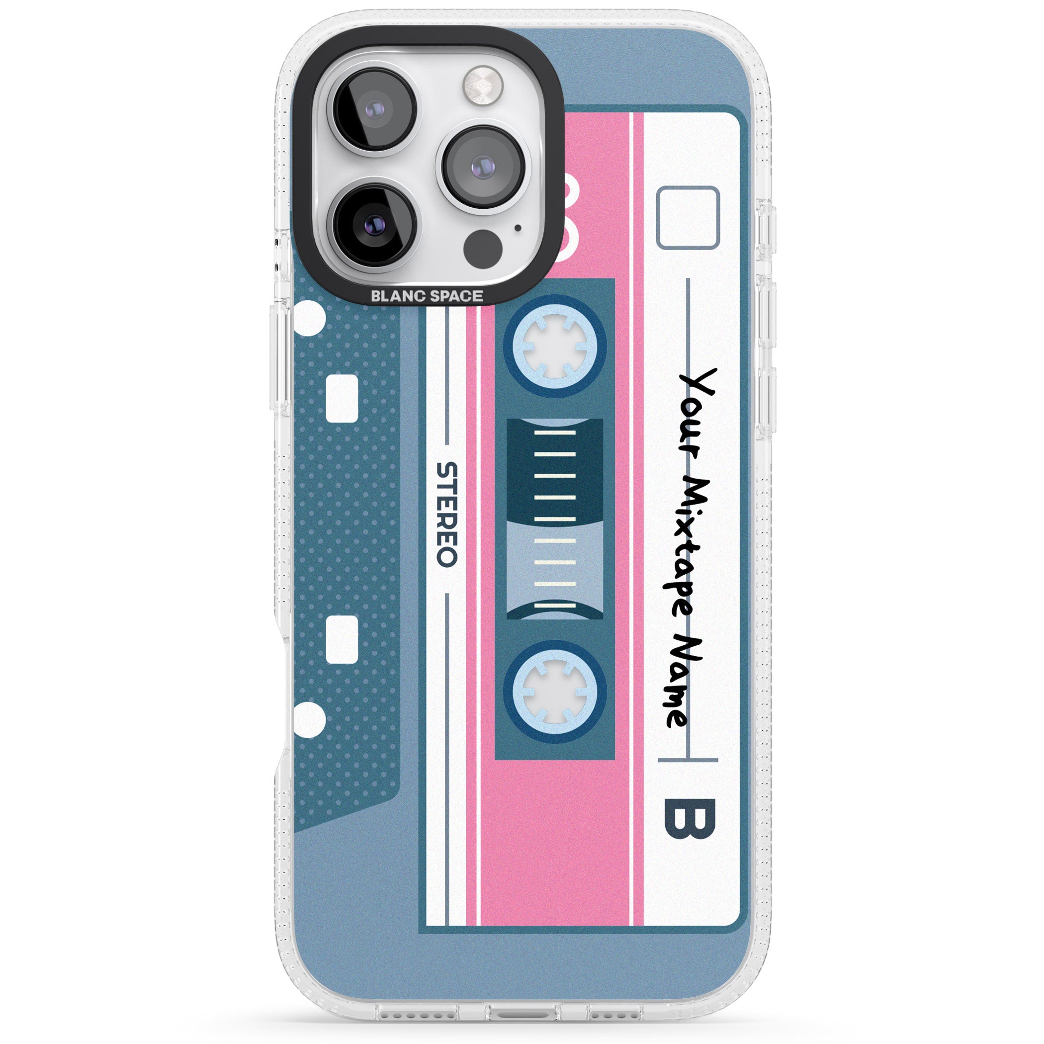 Personalised Retro Mixtape iPhone 16 Pro Max / 16 Pro Clear Case Impact Air - Blanc Space