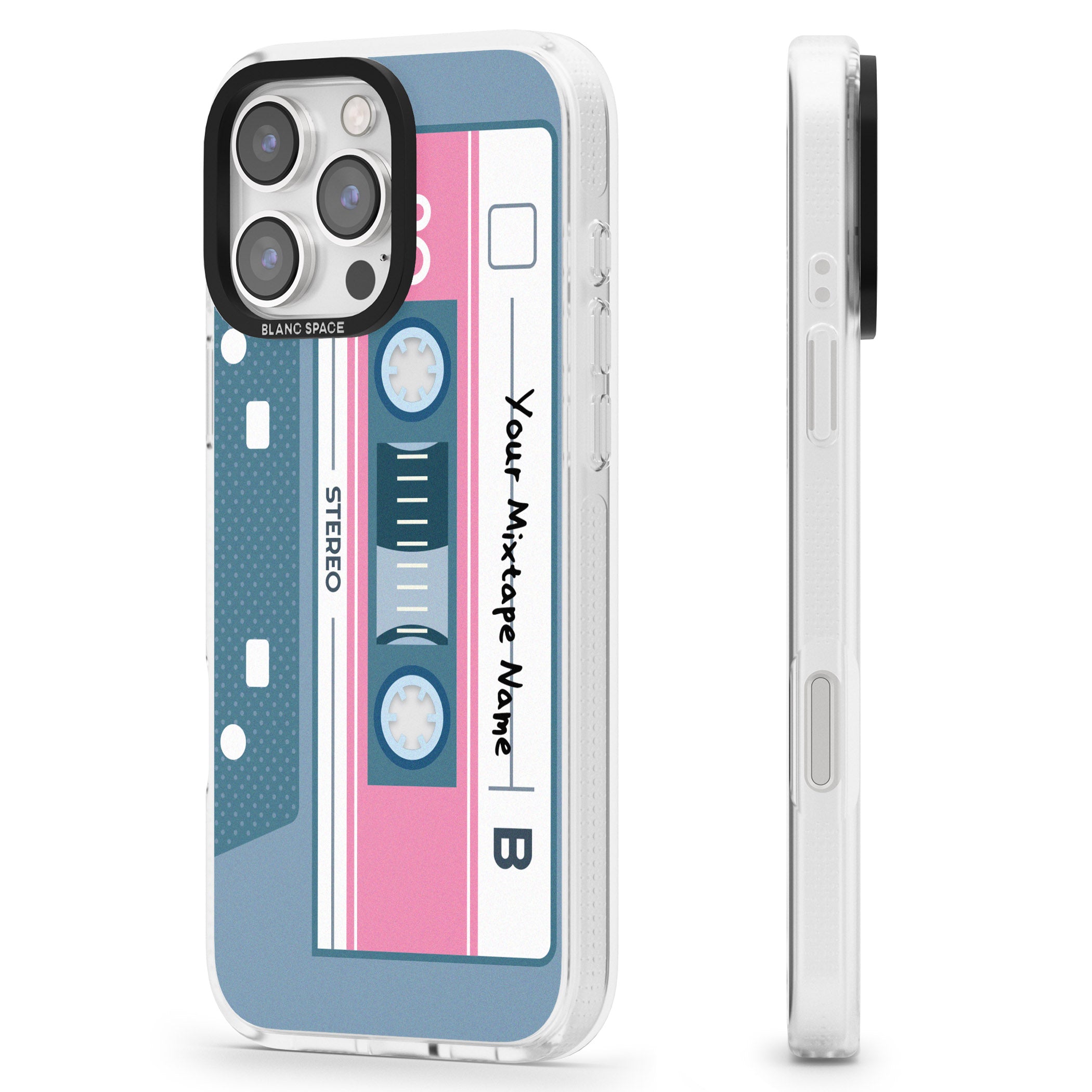 Personalised Retro Mixtape iPhone 16 Pro Max / 16 Pro Clear Case Impact Air - Blanc Space