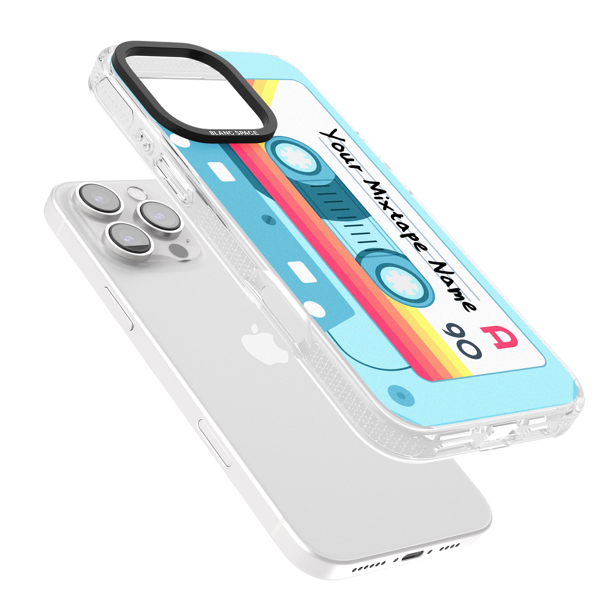 Personalised Sporty Cassette iPhone 16 Pro Max / 16 Pro Clear Case Impact Air - Blanc Space