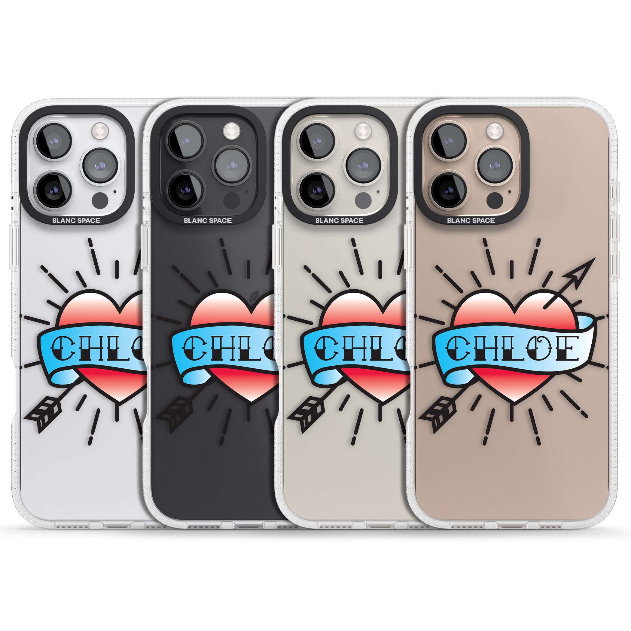 Personalised Heart Tattoo iPhone 16 Pro Max / 16 Pro Clear Case Impact Air - Blanc Space