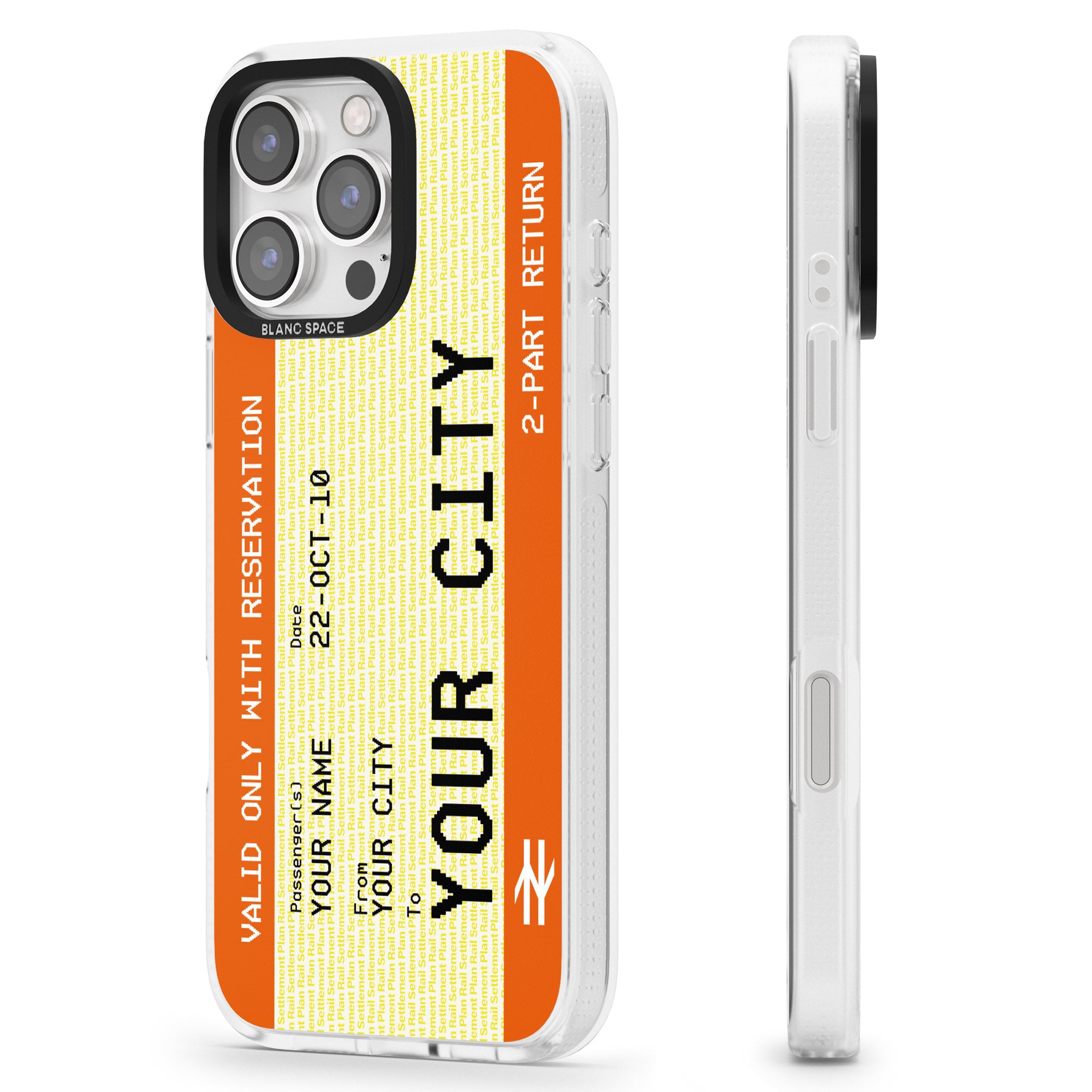 Personalised Create Your Own Train Ticket iPhone 16 Pro Max / 16 Pro Clear Case Impact Air - Blanc Space