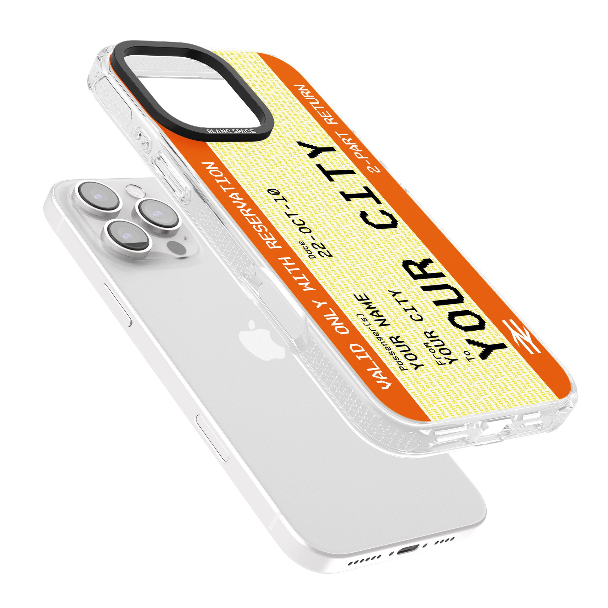 Personalised Create Your Own Train Ticket iPhone 16 Pro Max / 16 Pro Clear Case Impact Air - Blanc Space