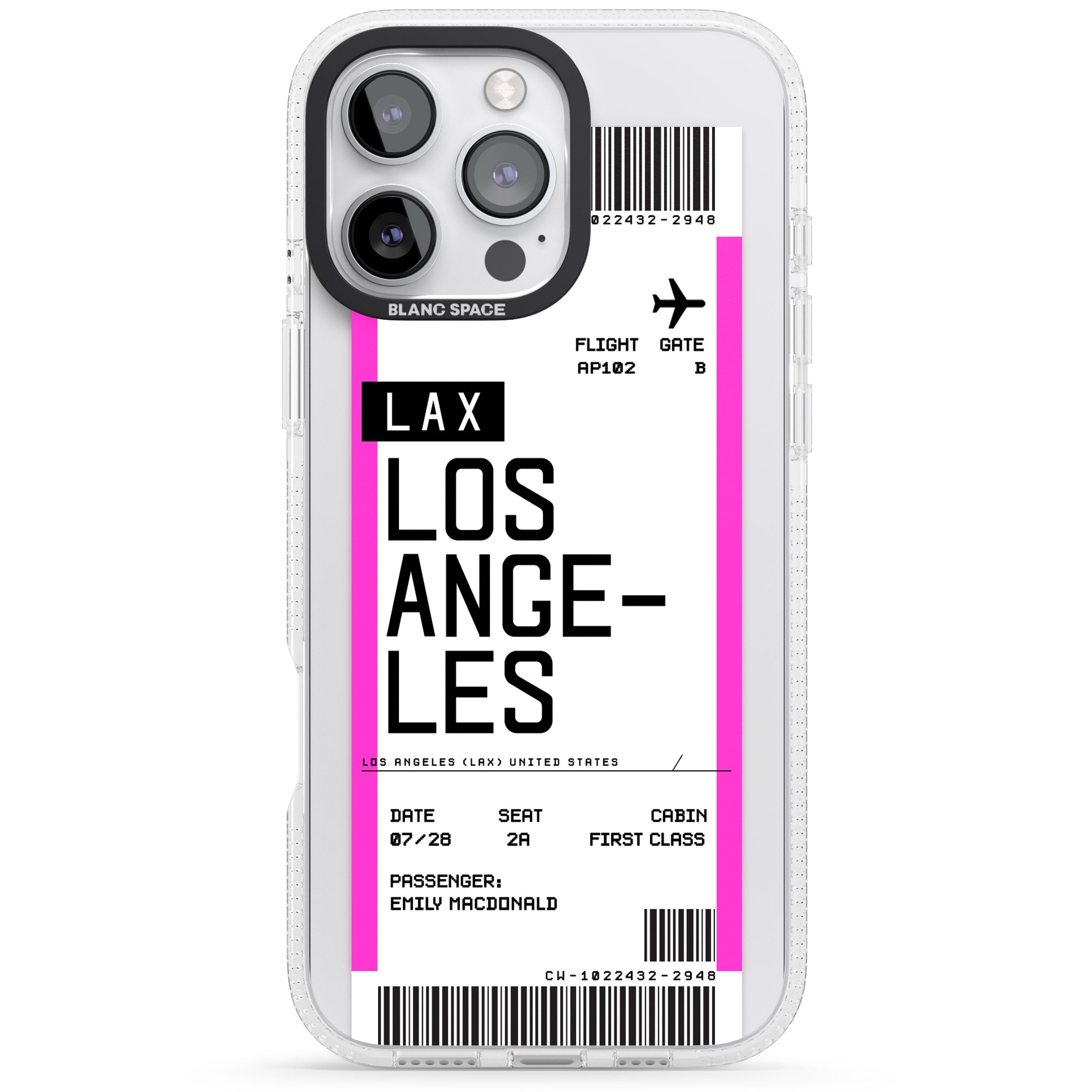Personalised Los Angeles Boarding Pass iPhone 16 Pro Max / 16 Pro Clear Case Impact Air - Blanc Space