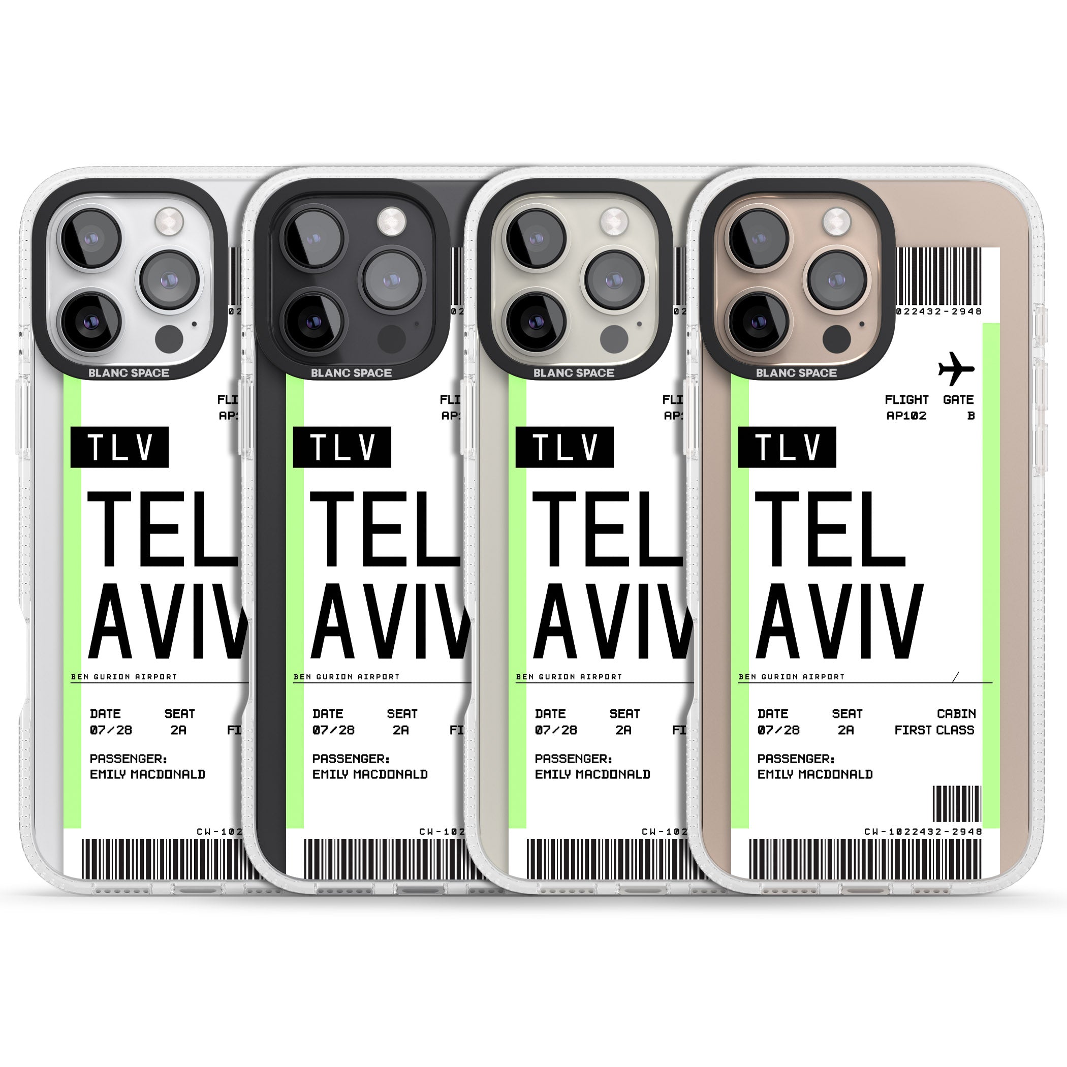 Personalised Tel Aviv Boarding Pass iPhone 16 Pro Max / 16 Pro Clear Case Impact Air - Blanc Space