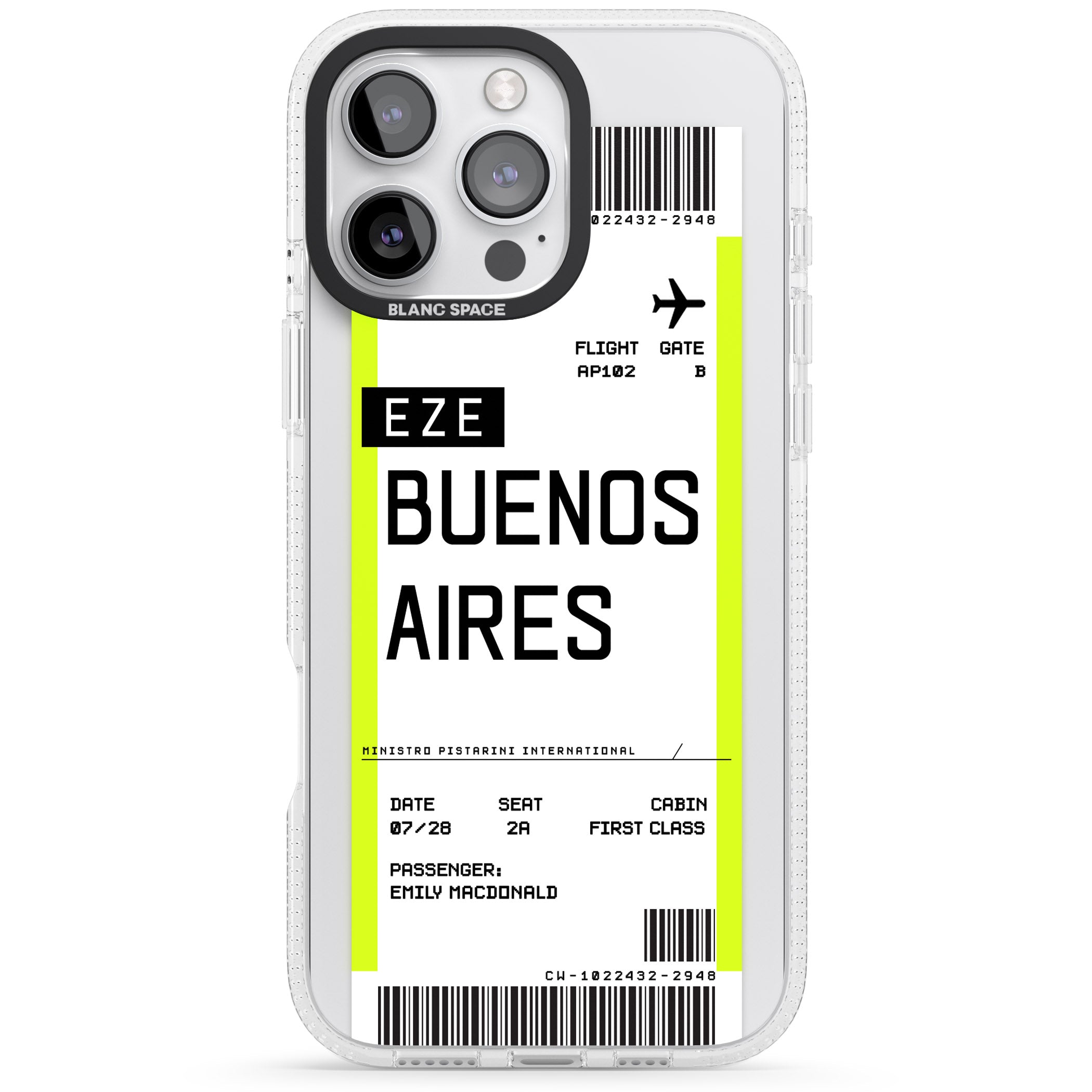 Personalised Buenos Aires Boarding Pass iPhone 16 Pro Max / 16 Pro Clear Case Impact Air - Blanc Space