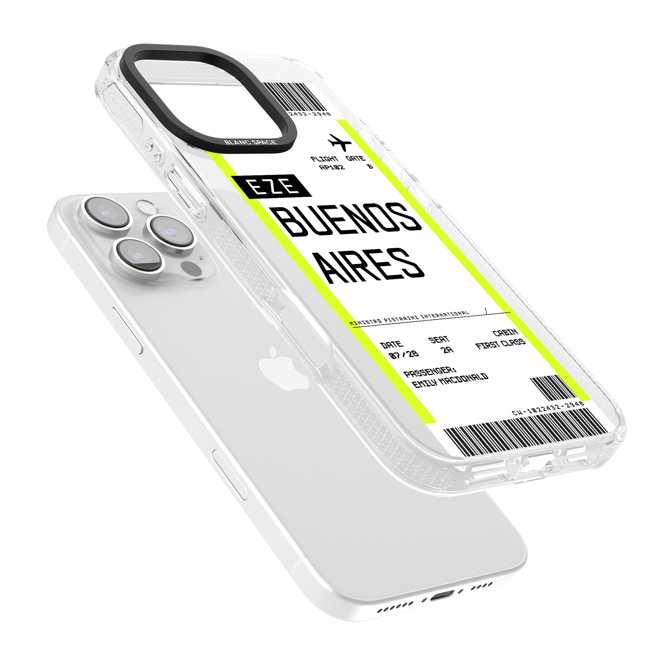 Personalised Buenos Aires Boarding Pass iPhone 16 Pro Max / 16 Pro Clear Case Impact Air - Blanc Space