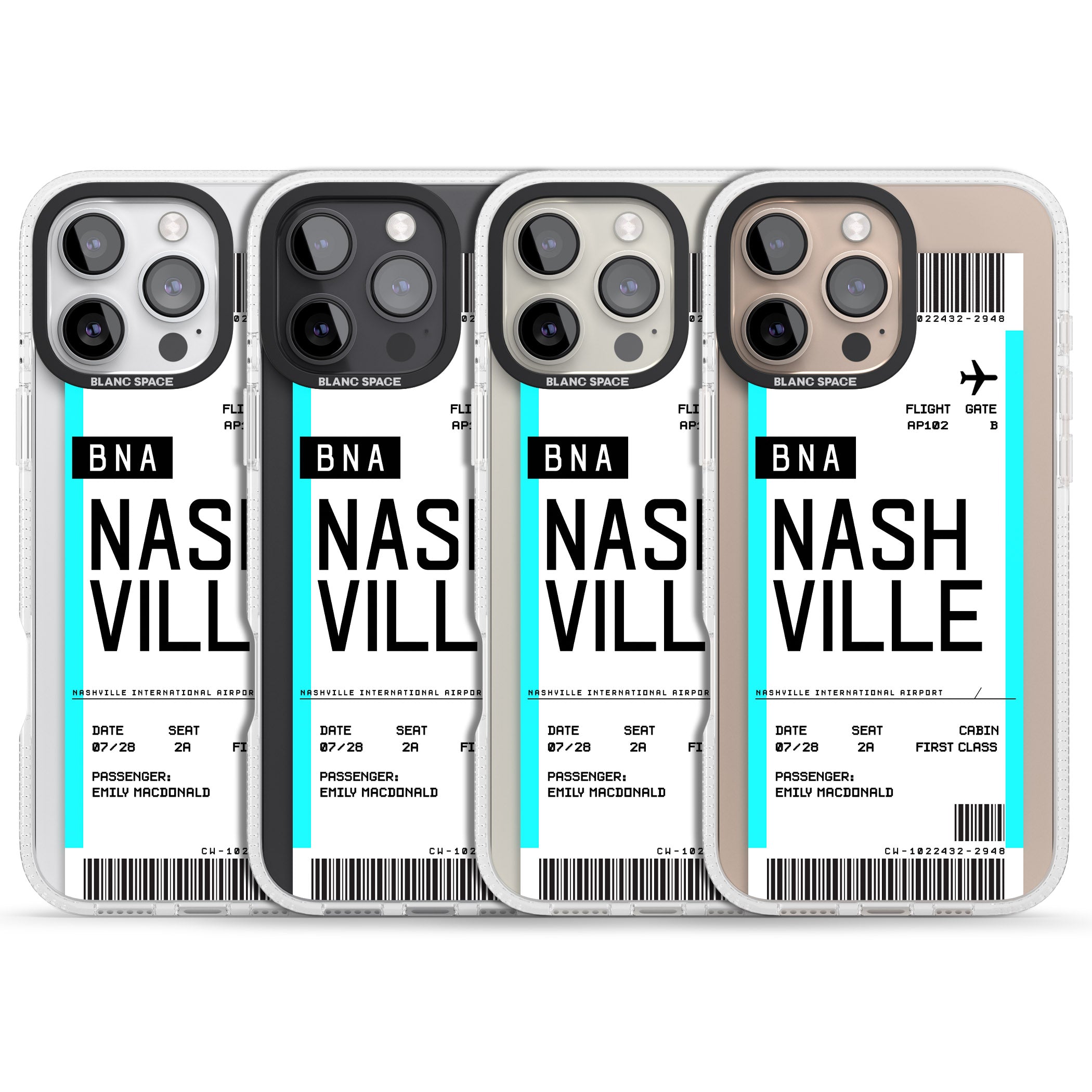 Personalised Nashville Boarding Pass iPhone 16 Pro Max / 16 Pro Clear Case Impact Air - Blanc Space