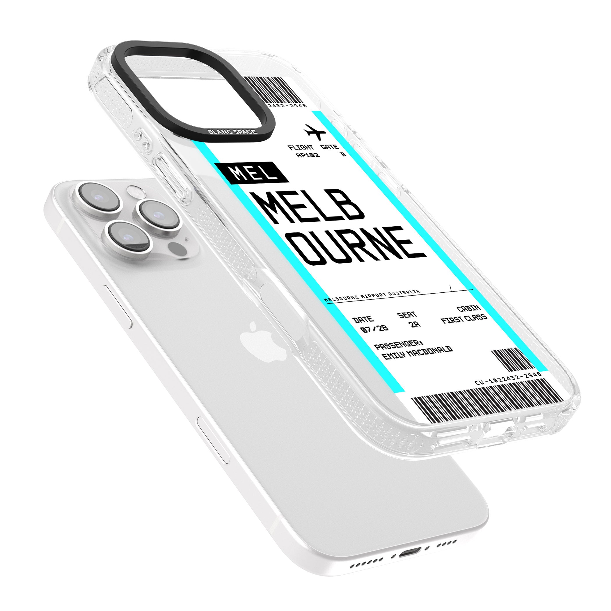 Personalised Melbourne Boarding Pass iPhone 16 Pro Max / 16 Pro Clear Case Impact Air - Blanc Space