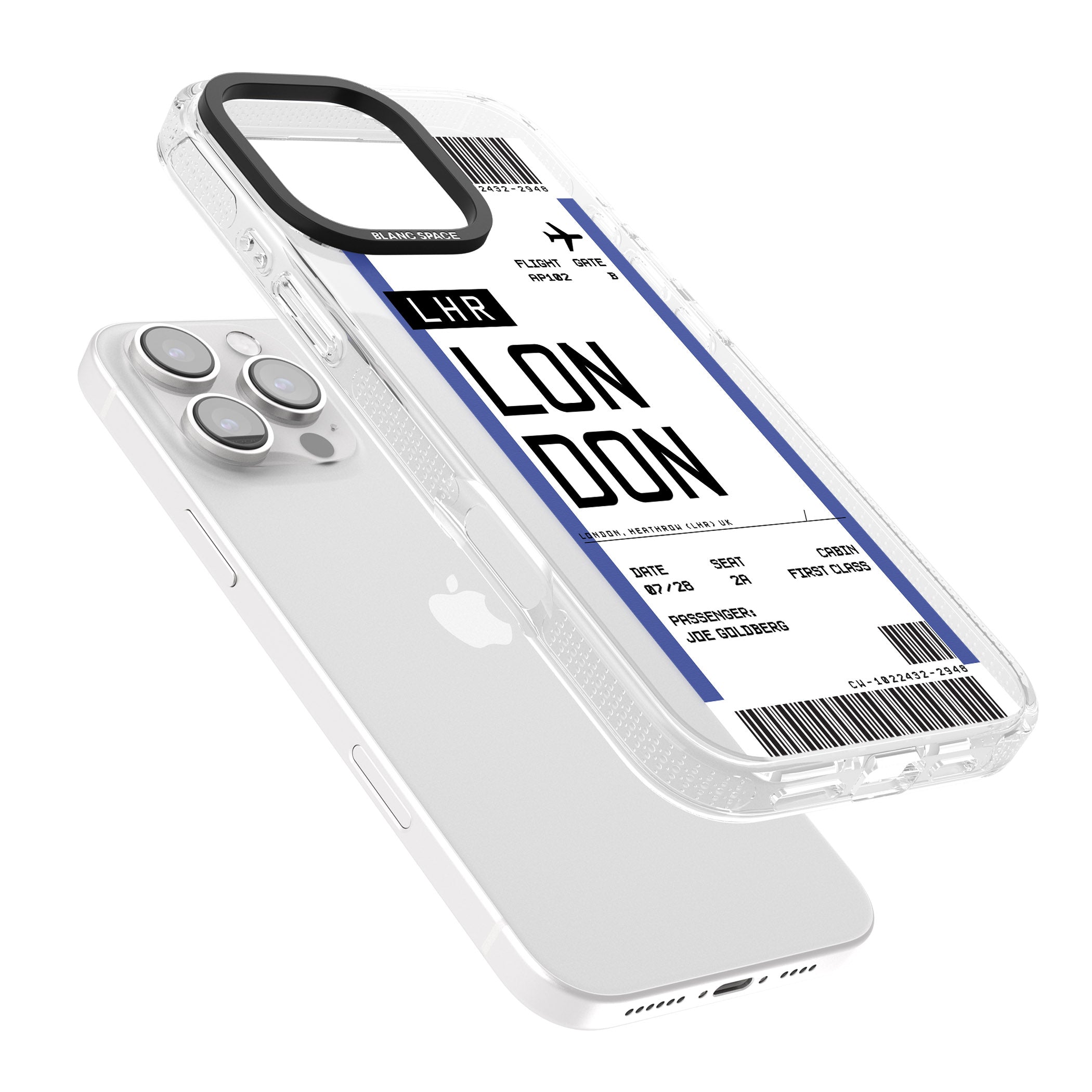 Personalised London Boarding Pass iPhone 16 Pro Max / 16 Pro Clear Case Impact Air - Blanc Space