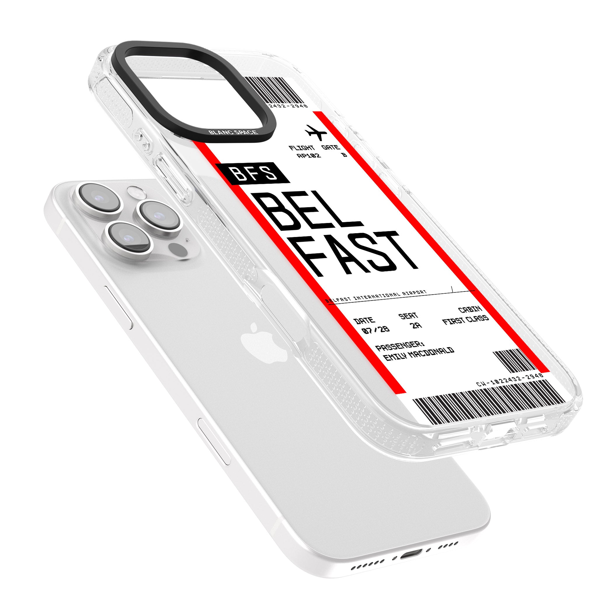 Personalised Belfast Boarding Pass iPhone 16 Pro Max / 16 Pro Clear Case Impact Air - Blanc Space