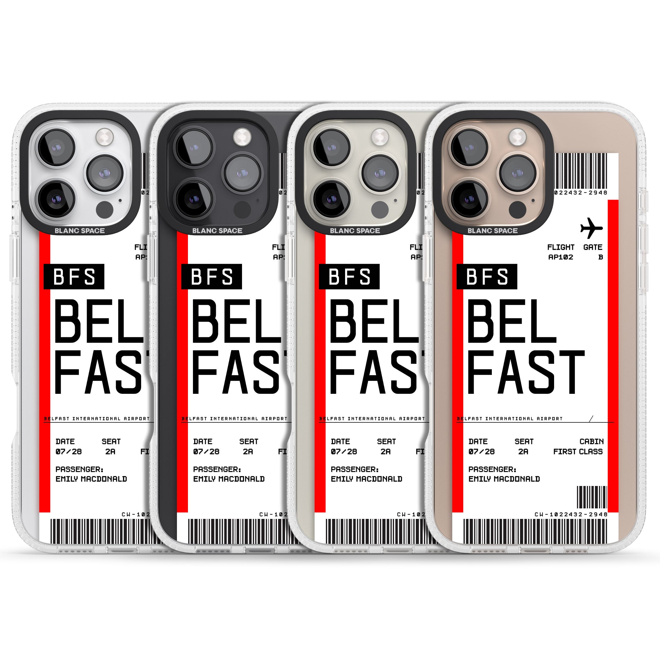 Personalised Belfast Boarding Pass iPhone 16 Pro Max / 16 Pro Clear Case Impact Air - Blanc Space