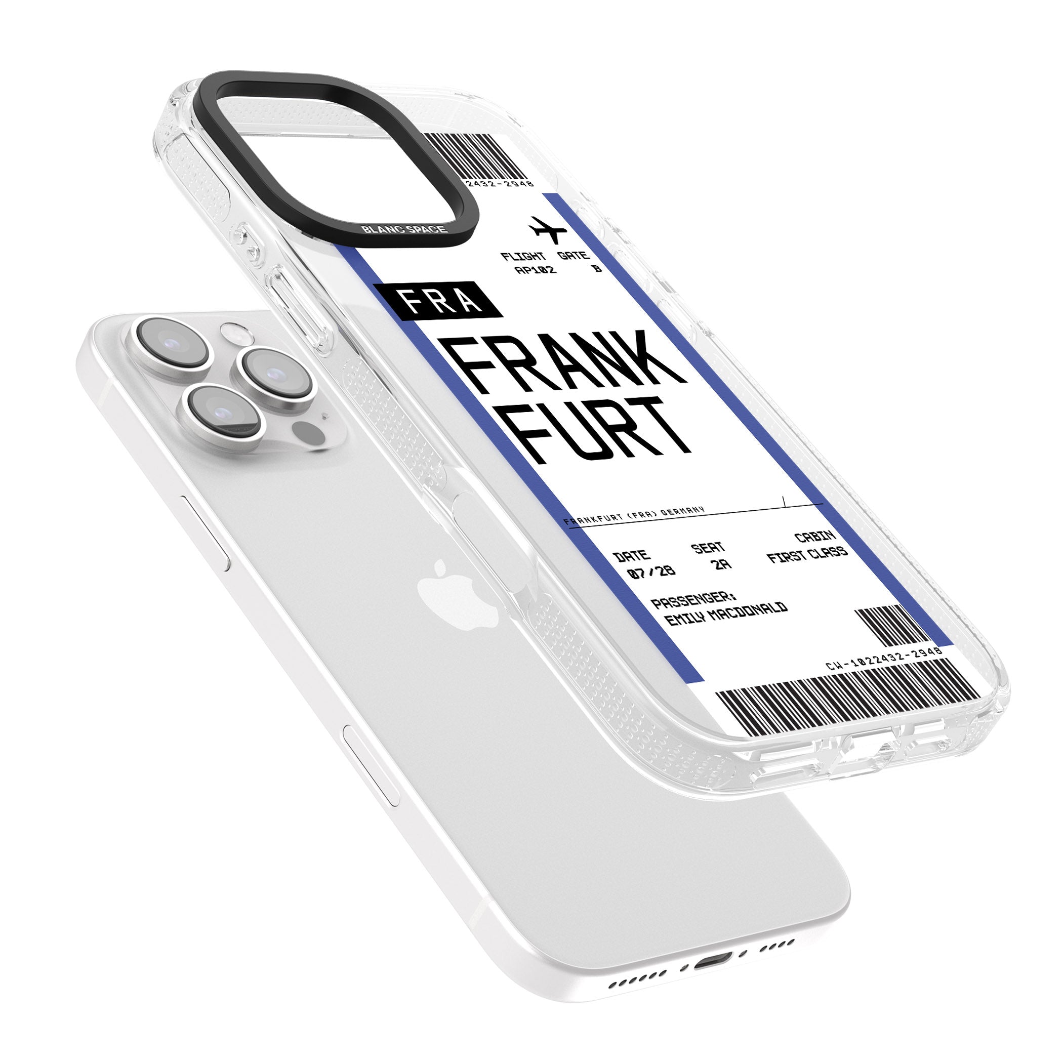 Personalised Frankfurt Boarding Pass iPhone 16 Pro Max / 16 Pro Clear Case Impact Air - Blanc Space