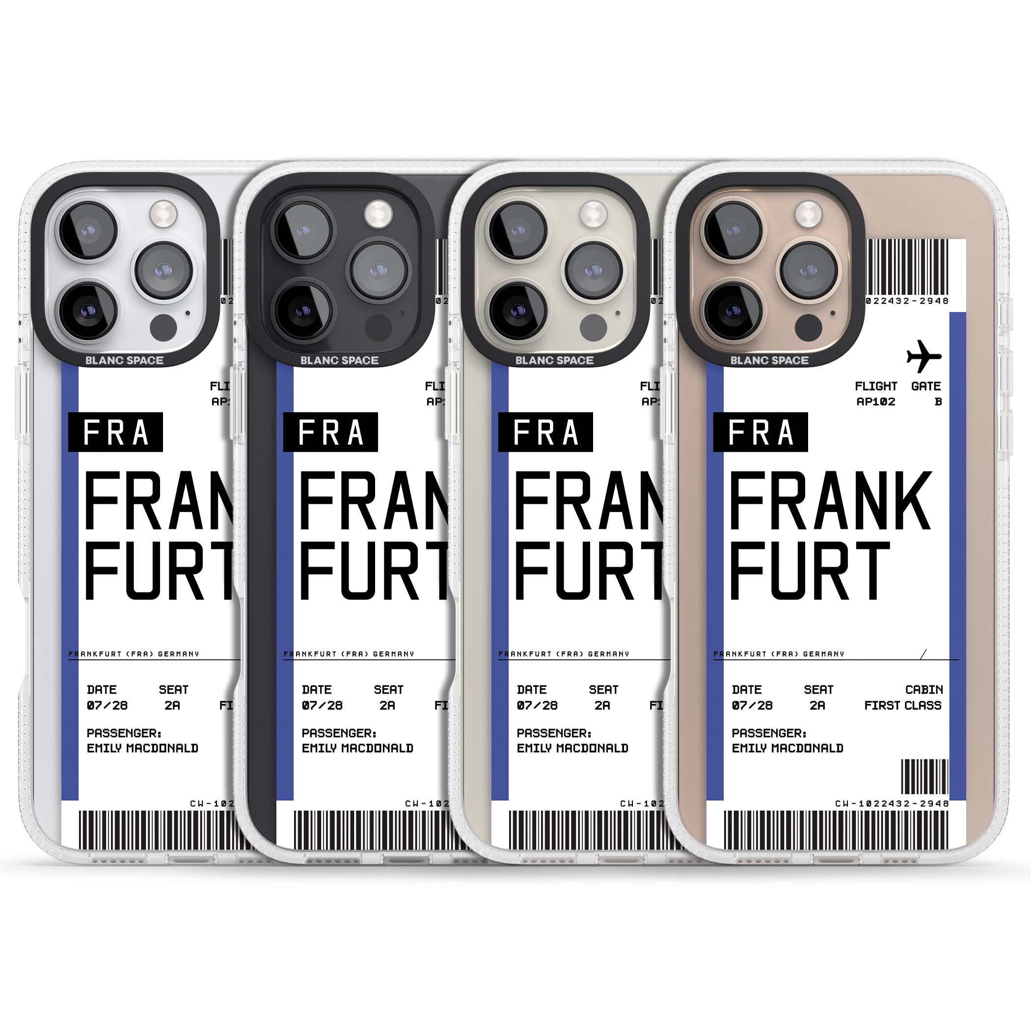 Personalised Frankfurt Boarding Pass iPhone 16 Pro Max / 16 Pro Clear Case Impact Air - Blanc Space