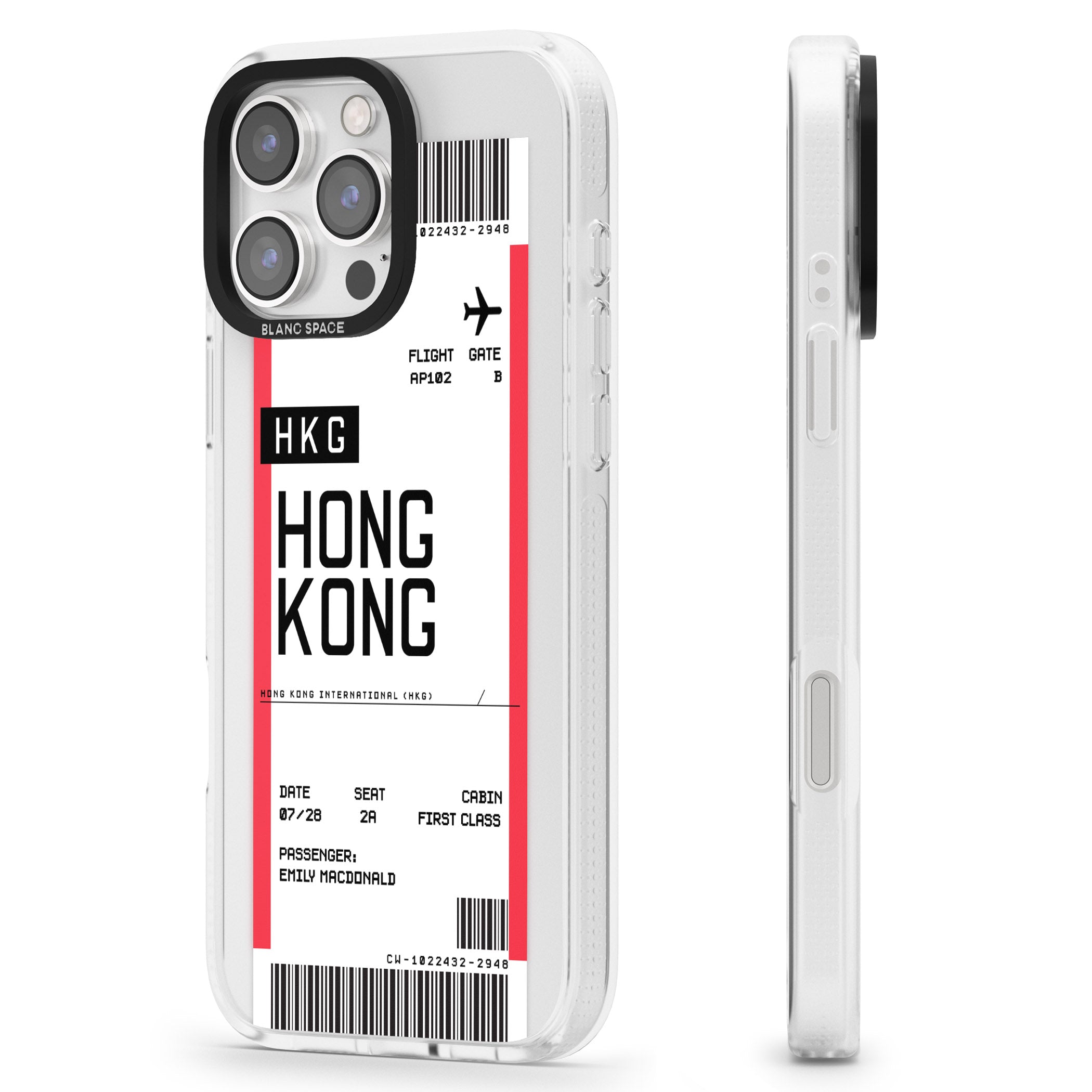 Personalised Hong Kong Boarding Pass iPhone 16 Pro Max / 16 Pro Clear Case Impact Air - Blanc Space