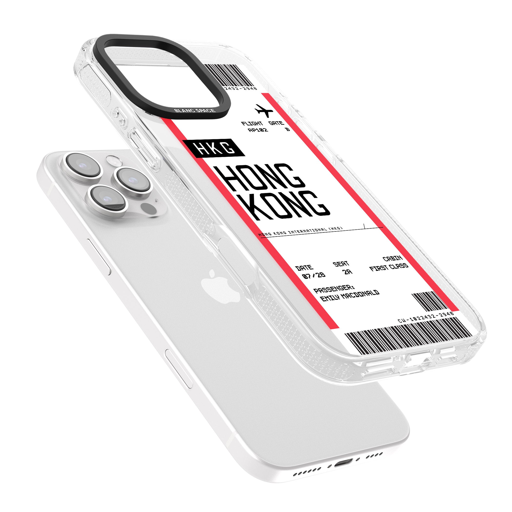 Personalised Hong Kong Boarding Pass iPhone 16 Pro Max / 16 Pro Clear Case Impact Air - Blanc Space