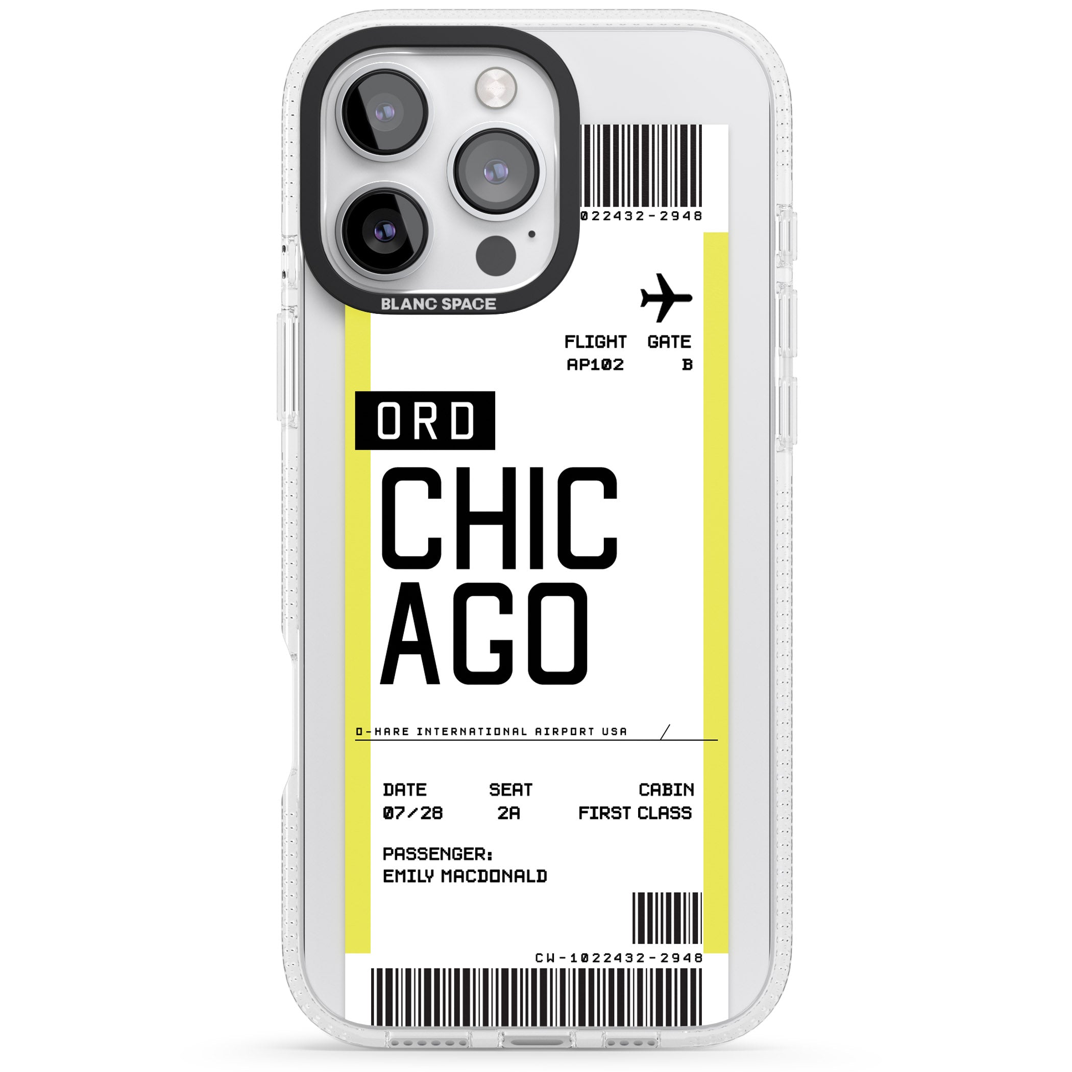 Personalised Chicago Boarding Pass iPhone 16 Pro Max / 16 Pro Clear Case Impact Air - Blanc Space