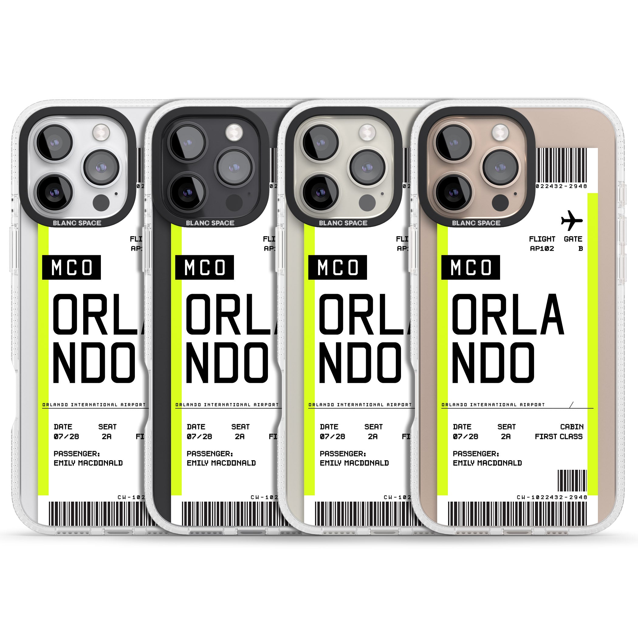 Personalised Orlando Boarding Pass iPhone 16 Pro Max / 16 Pro Clear Case Impact Air - Blanc Space