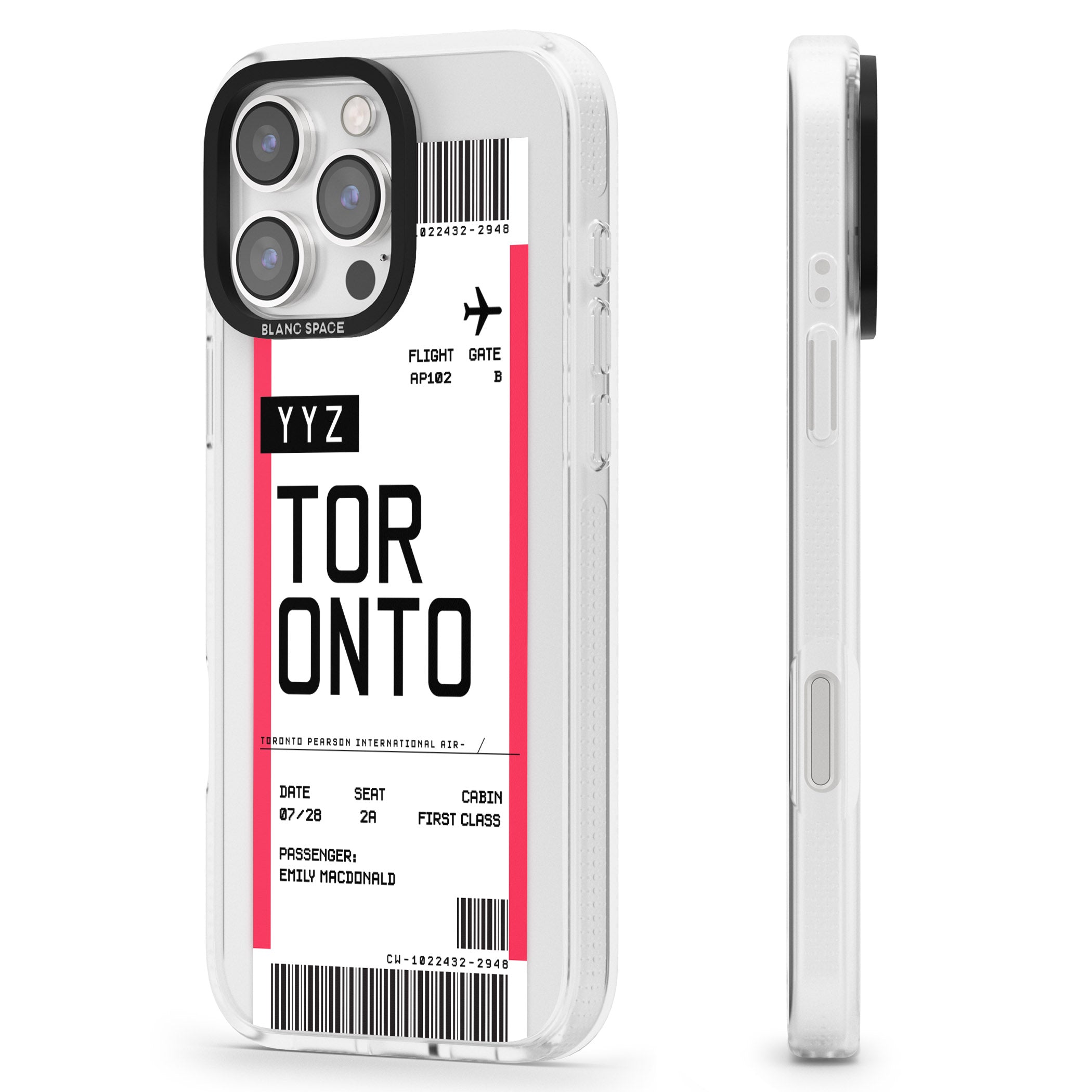 Personalised Toronto Boarding Pass iPhone 16 Pro Max / 16 Pro Clear Case Impact Air - Blanc Space