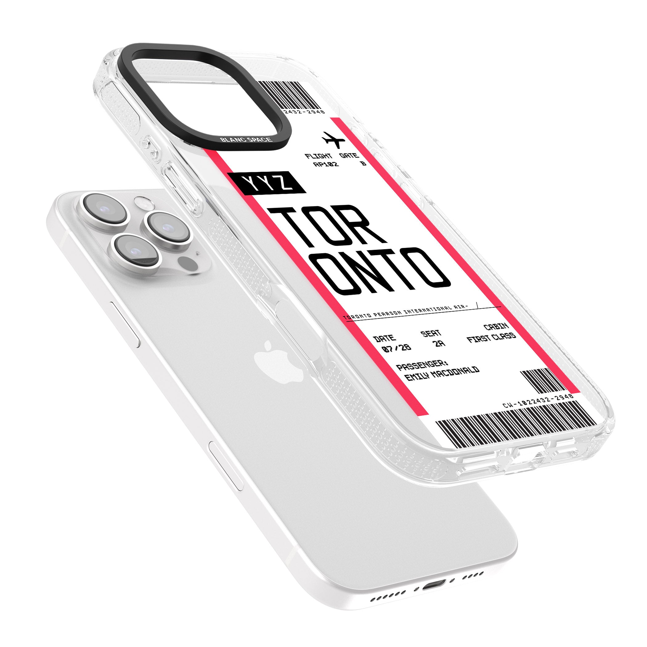 Personalised Toronto Boarding Pass iPhone 16 Pro Max / 16 Pro Clear Case Impact Air - Blanc Space