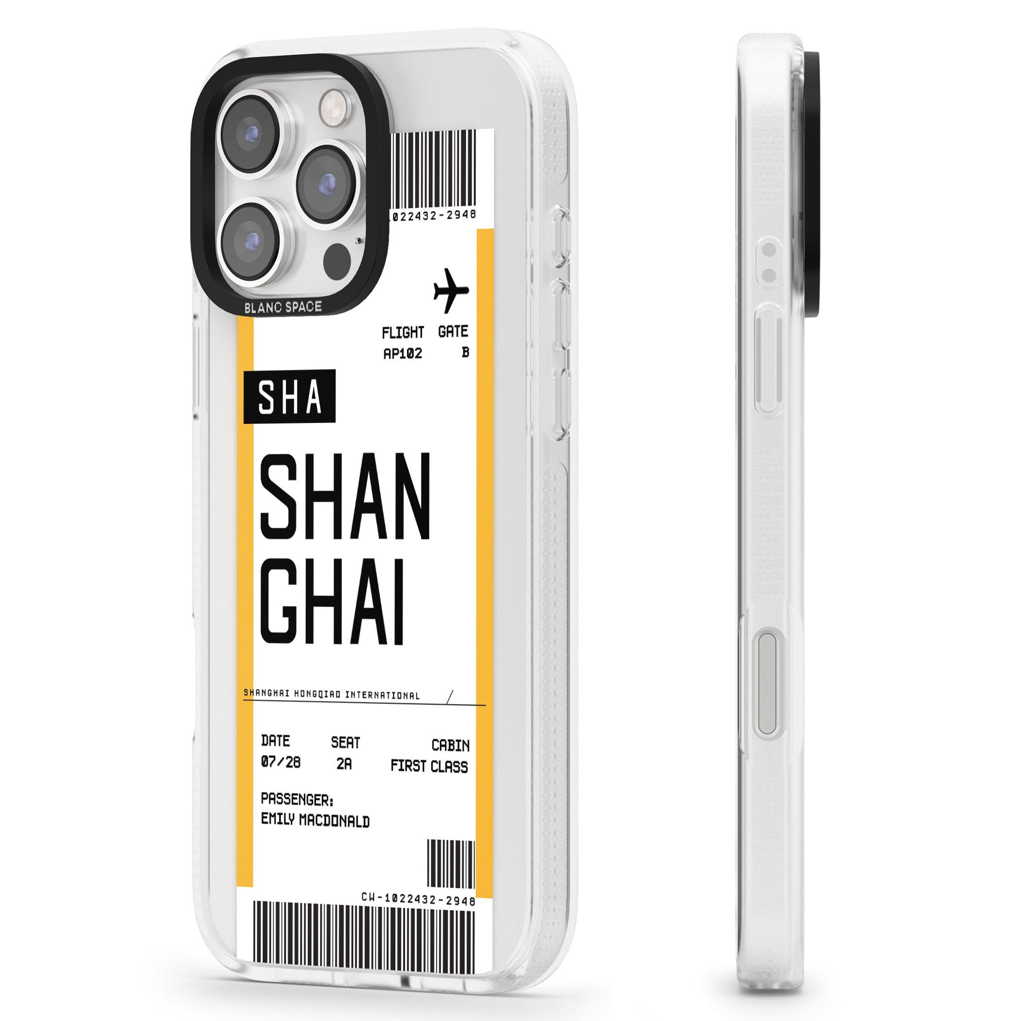 Personalised Shangai Boarding Pass iPhone 16 Pro Max / 16 Pro Clear Case Impact Air - Blanc Space