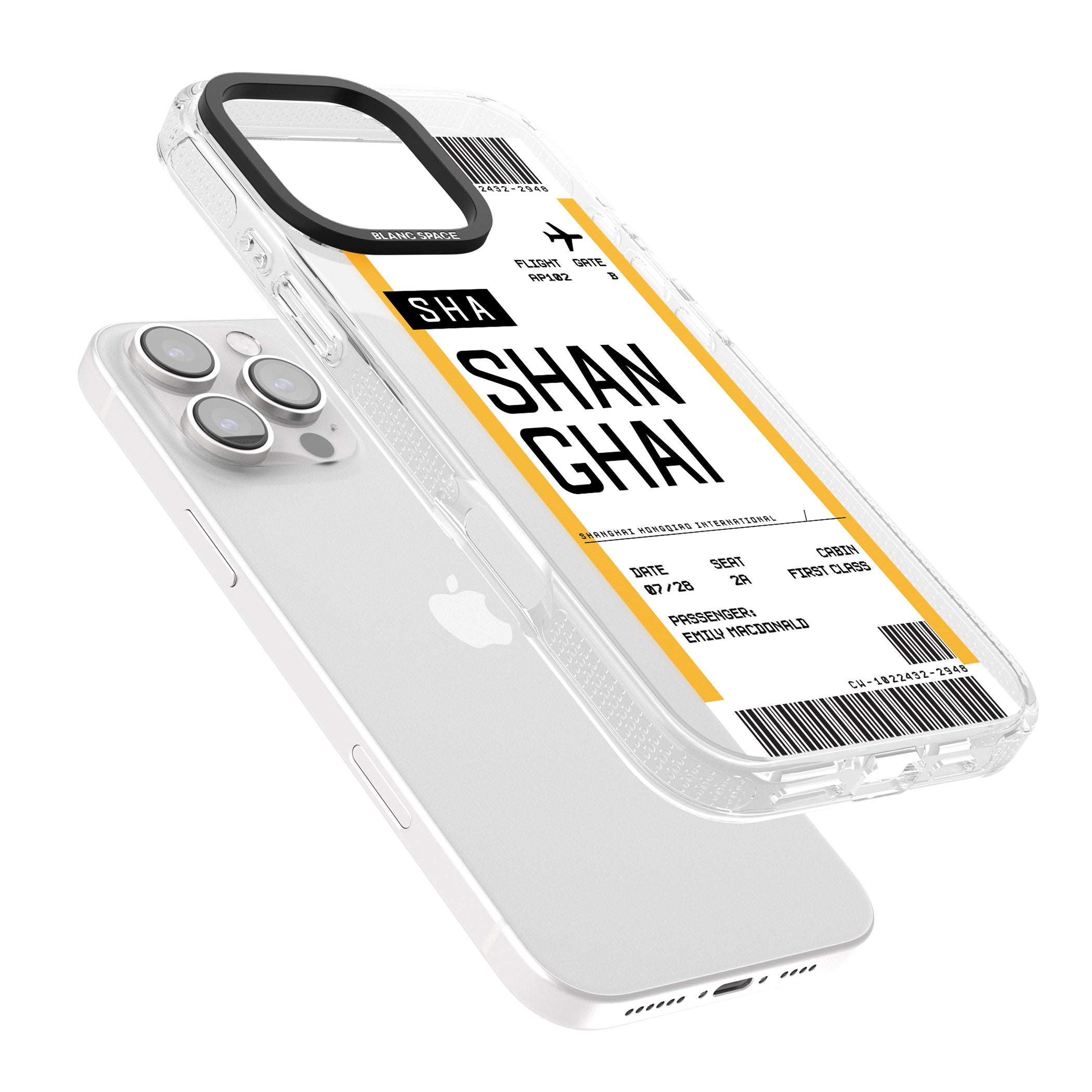 Personalised Shangai Boarding Pass iPhone 16 Pro Max / 16 Pro Clear Case Impact Air - Blanc Space