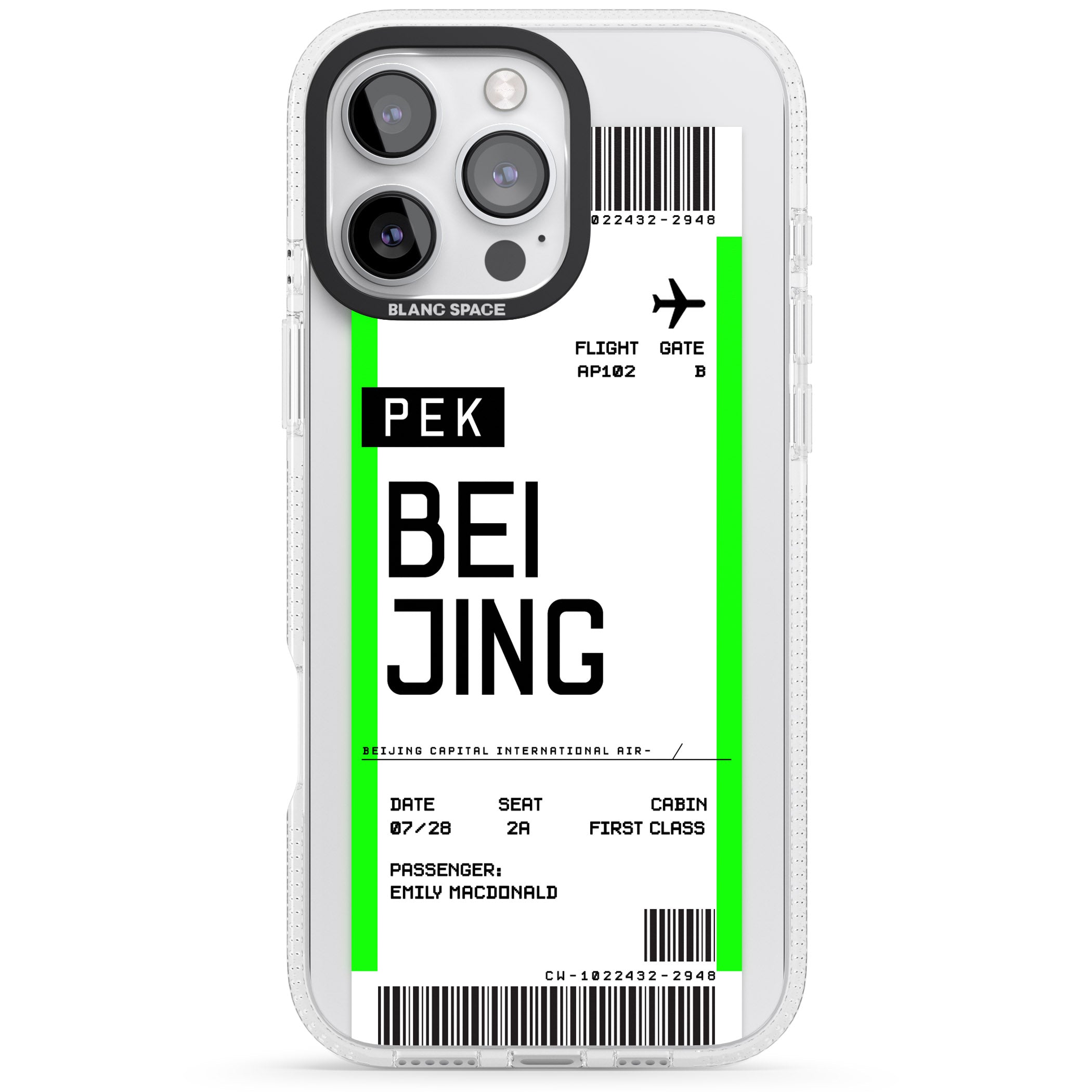 Personalised Beijing Boarding Pass iPhone 16 Pro Max / 16 Pro Clear Case Impact Air - Blanc Space