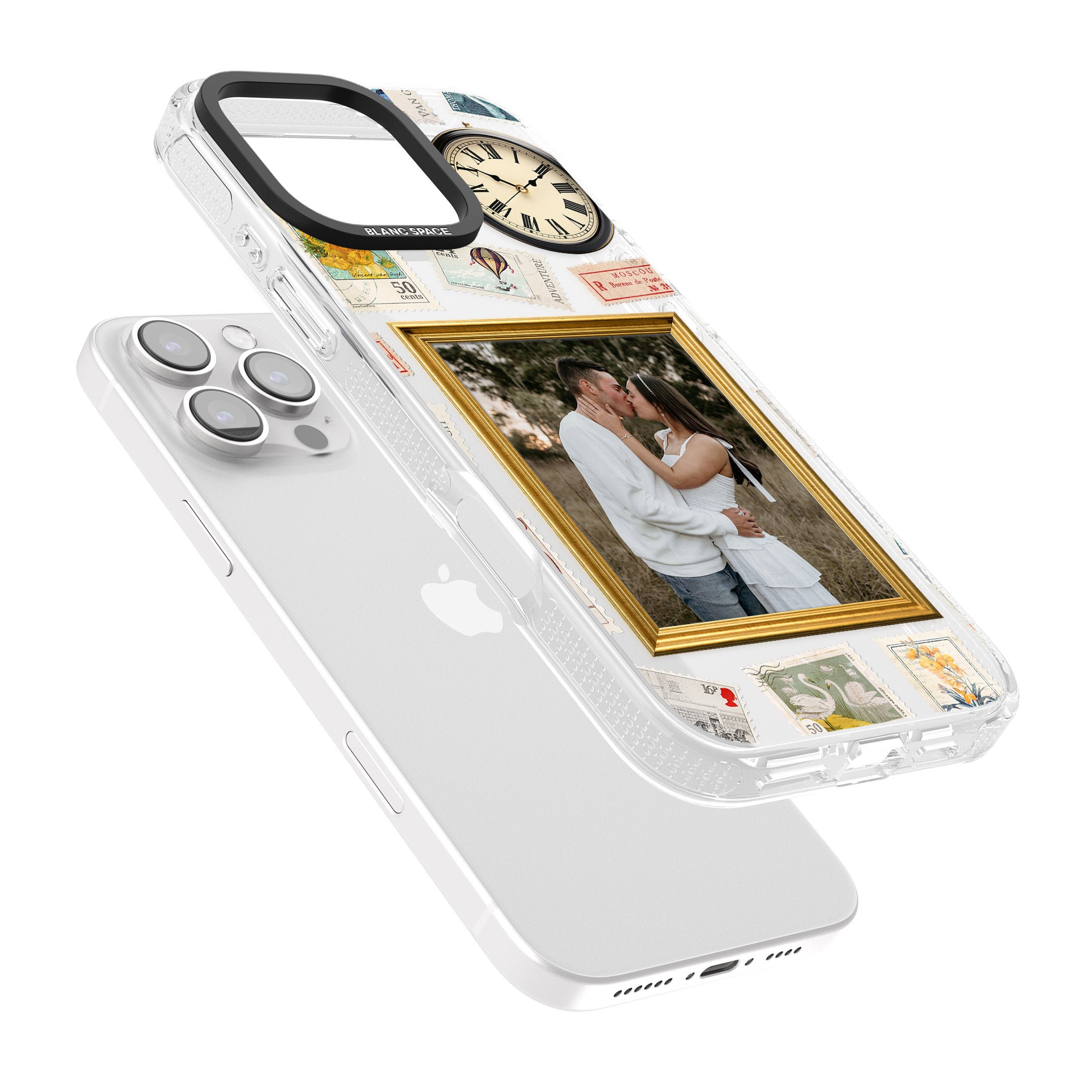 Personalised Vintage Photo Frame Collage iPhone 16 Pro Max / 16 Pro Clear Case Impact Air - Blanc Space